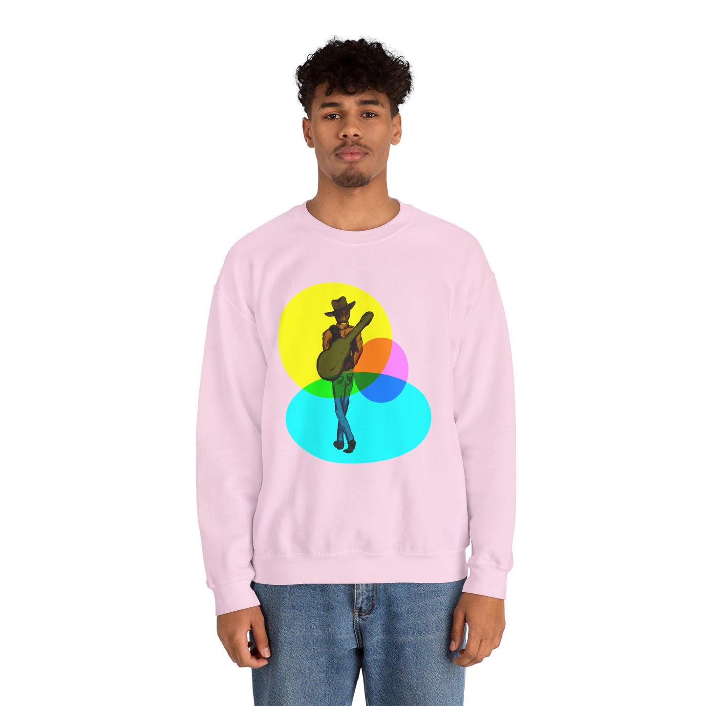 Cowboy Guitarist Graphic Sweatshirt — Retro Color Spot Music Pullover