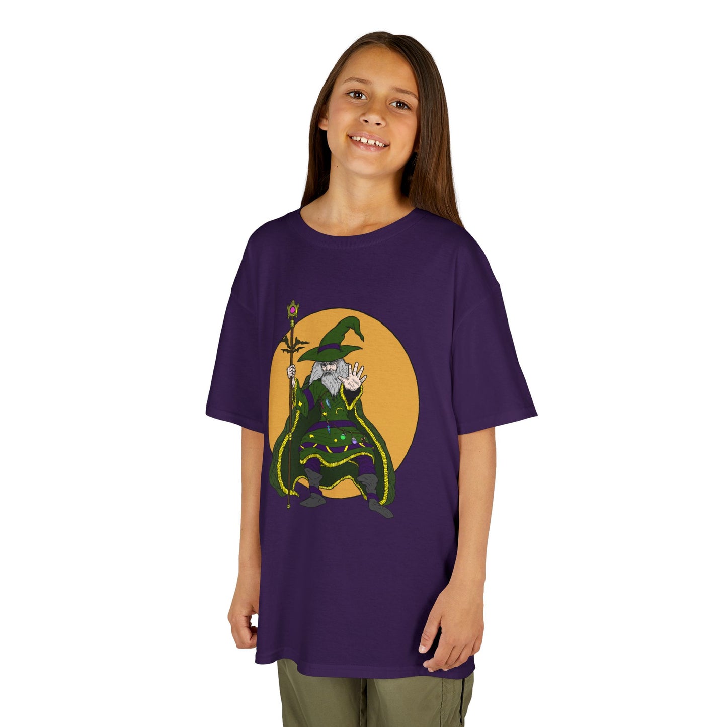 Wizard Holding a Magical Staff Kids Heavy Cotton™ Tee