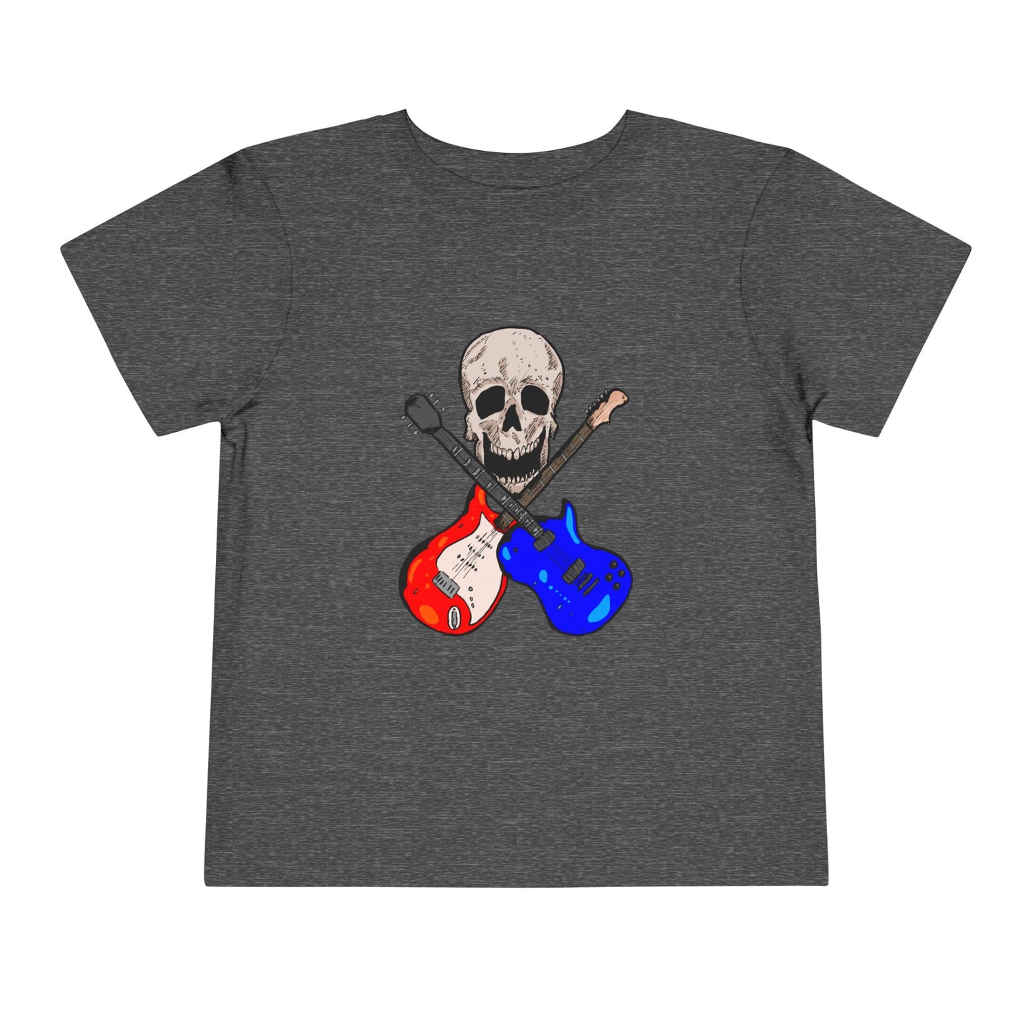 Toddler Tee — Skull with Red & Blue Electric Guitars Rock Shirt