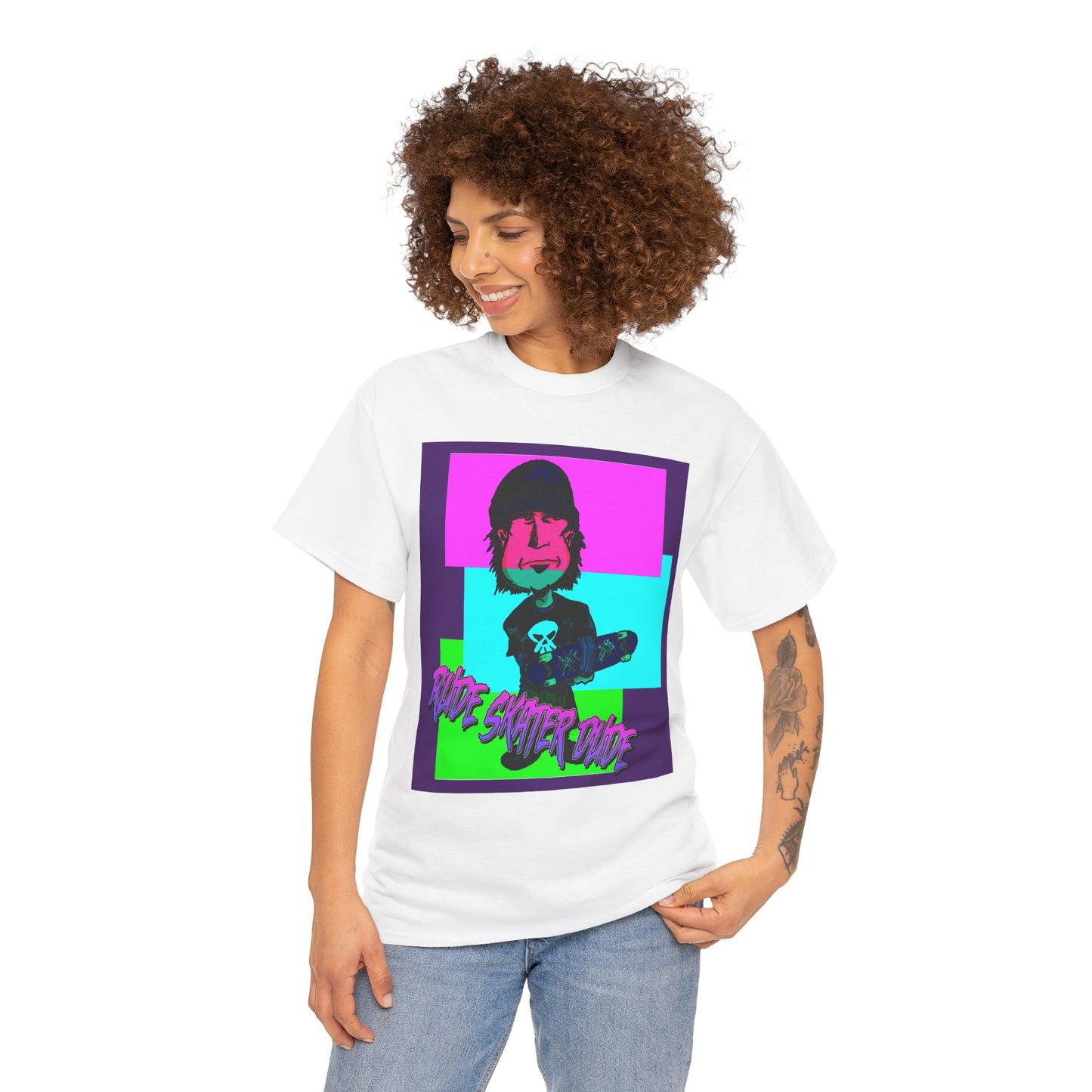 Retro Neon Skateboard Tee — "Rude Skater Dude" Graphic
