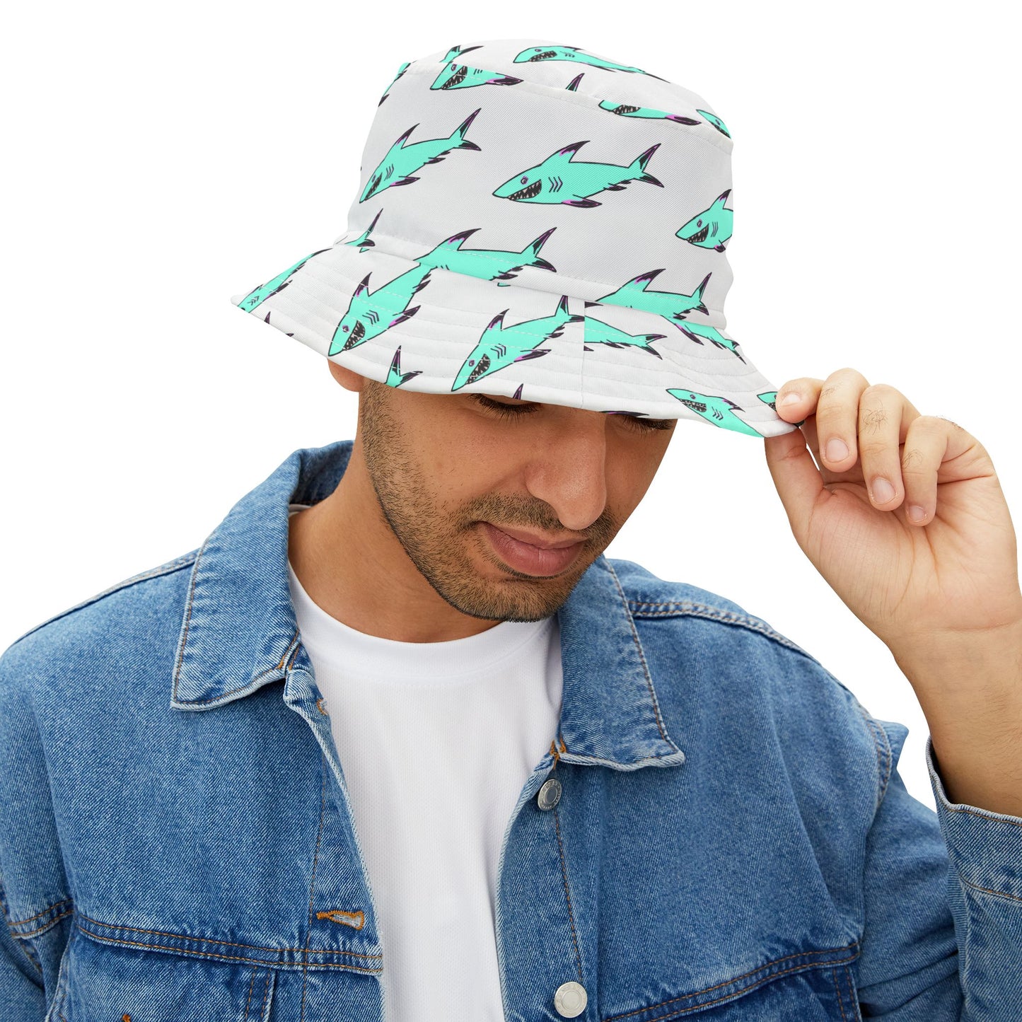 Shark Print Bucket Hat, Stylish Summer Accessory, Beach Wear, Perfect Gift for Ocean Lovers, Trendy Outdoor Hat