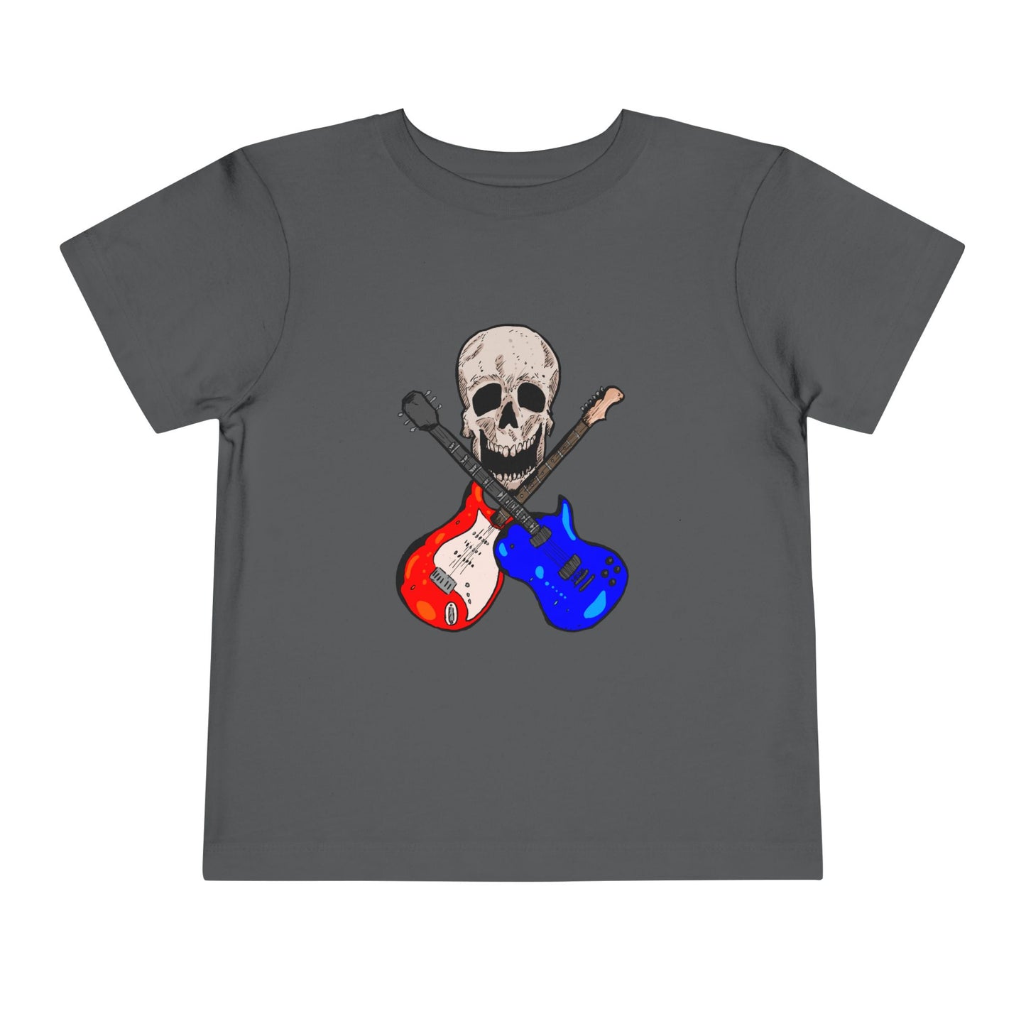 Toddler Tee — Skull with Red & Blue Electric Guitars Rock Shirt
