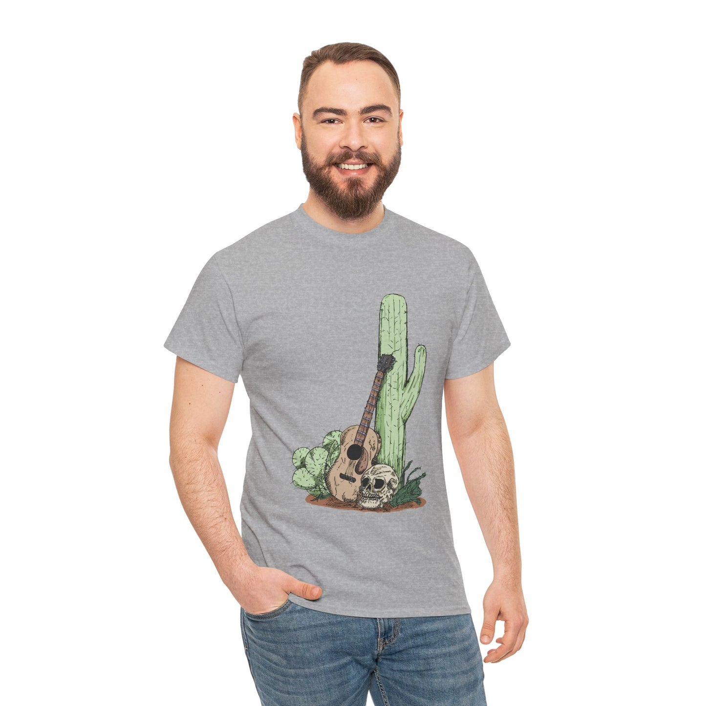 Desert Vibe Graphic Tee - Unisex Heavy Cotton Shirt, Boho Cactus Shirt, Guitar Lover's Gift, Summer Top, Music T-Shirt