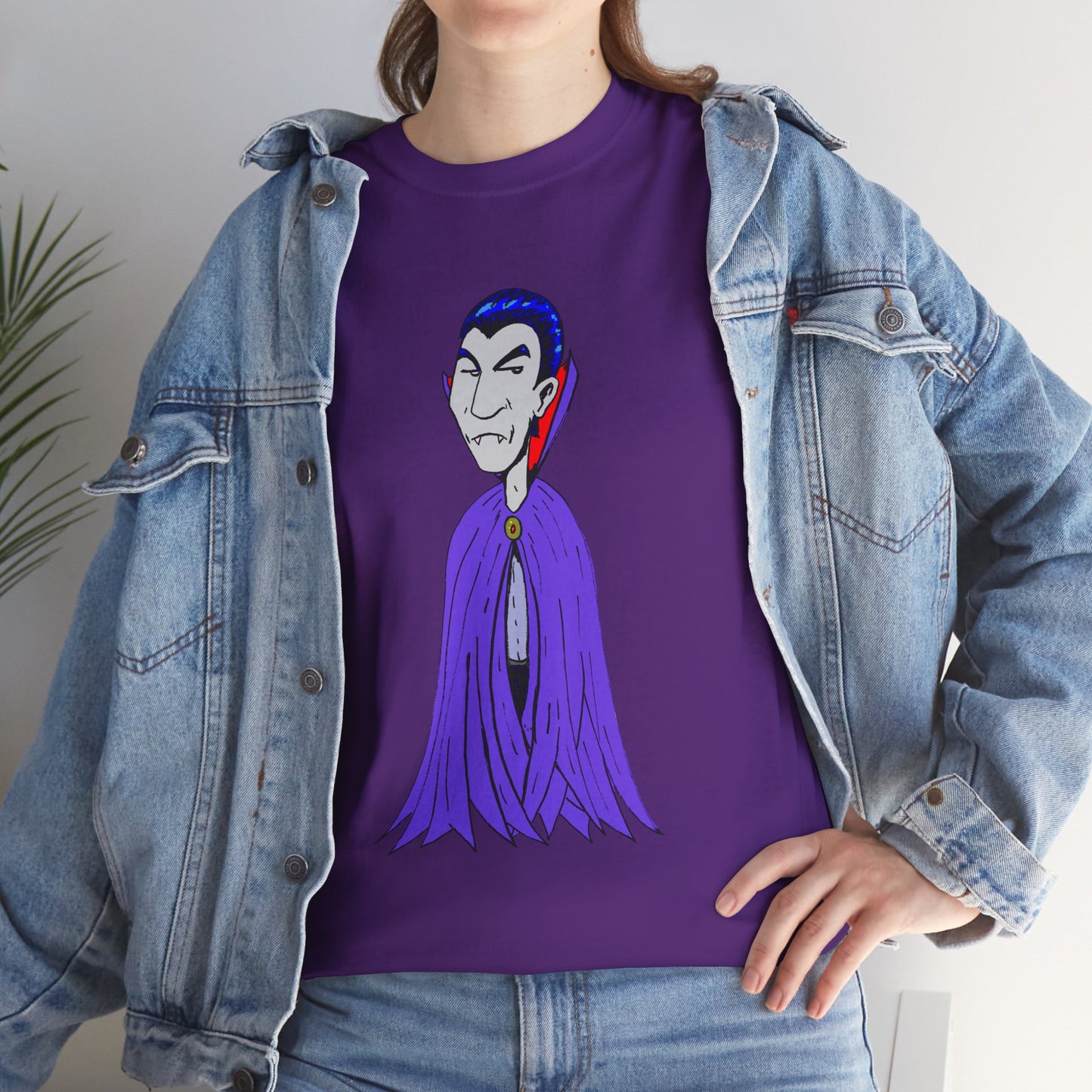 Vampire Cartoon Tee - Cute Purple Cloak Dracula Graphic T-Shirt