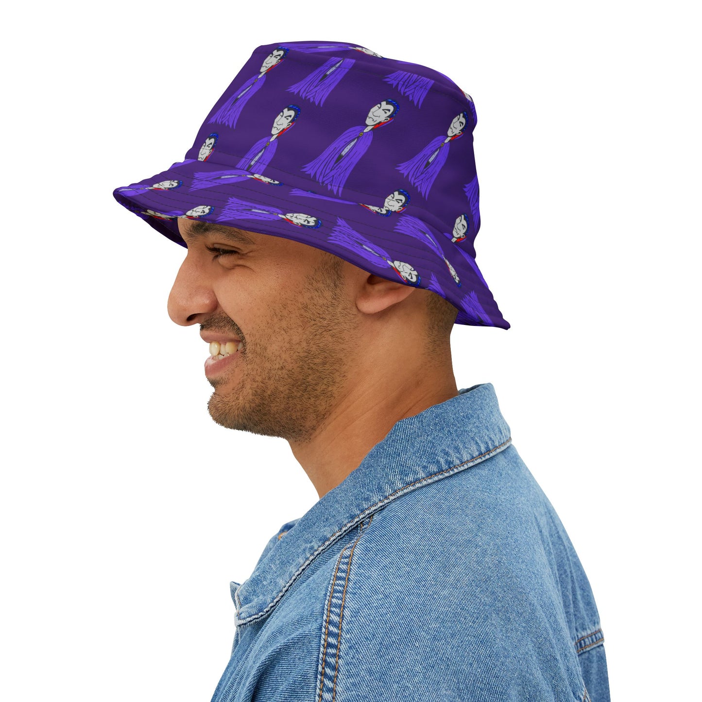 Vampire Pattern Purple Bucket Hat — Halloween Gothic Aesthetic