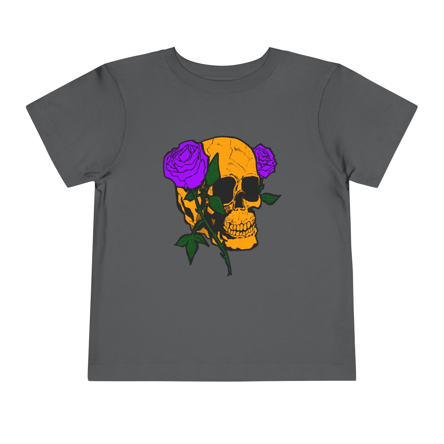 Toddler Tee — Orange Skull with Purple Roses Graphic