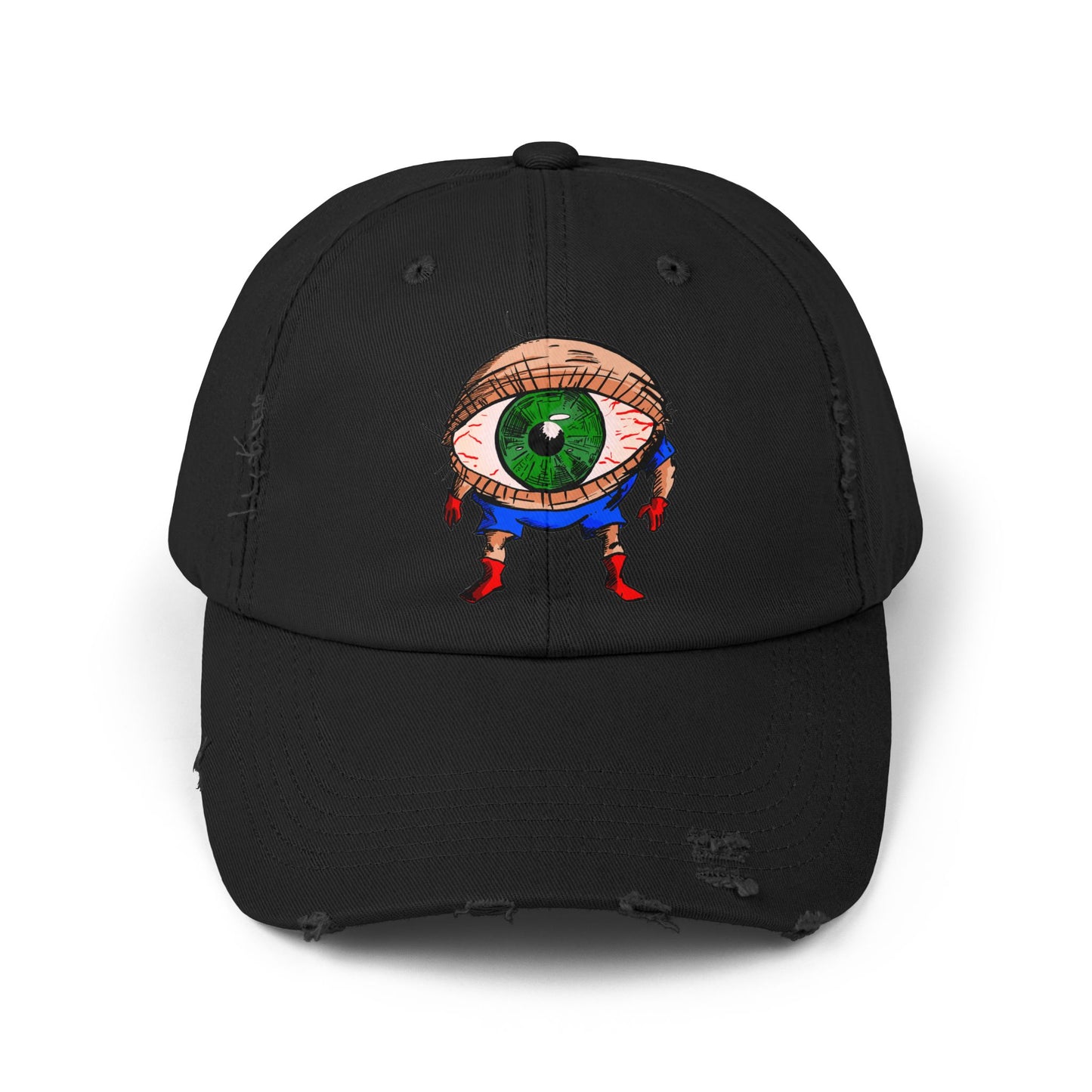 Terrif-EYE-ing Unisex Distressed Cap with Quirky Eyeball Design - Perfect for Casual Style