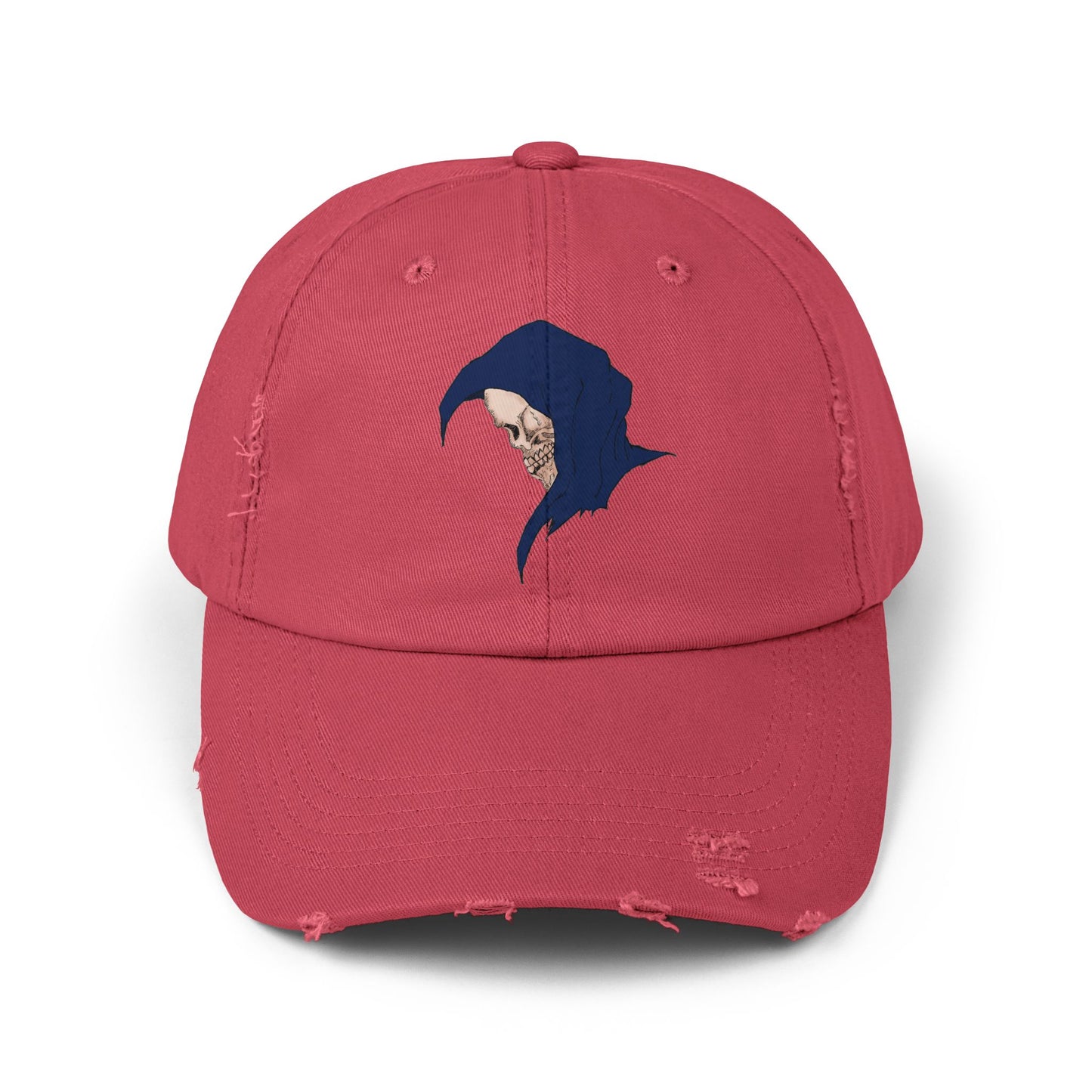 Distressed Cap with Grim Reaper Design