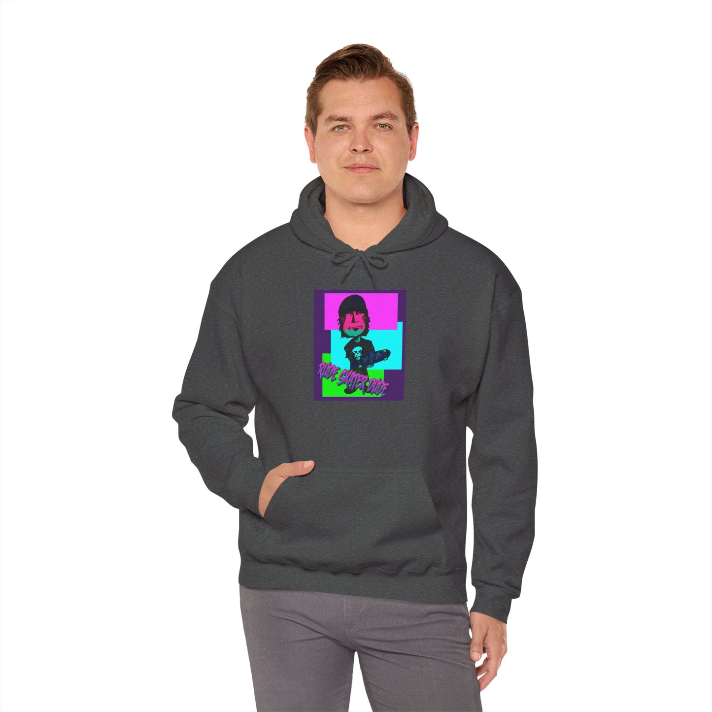 Retro Neon Rude Skater Dude Hoodie — Streetwear