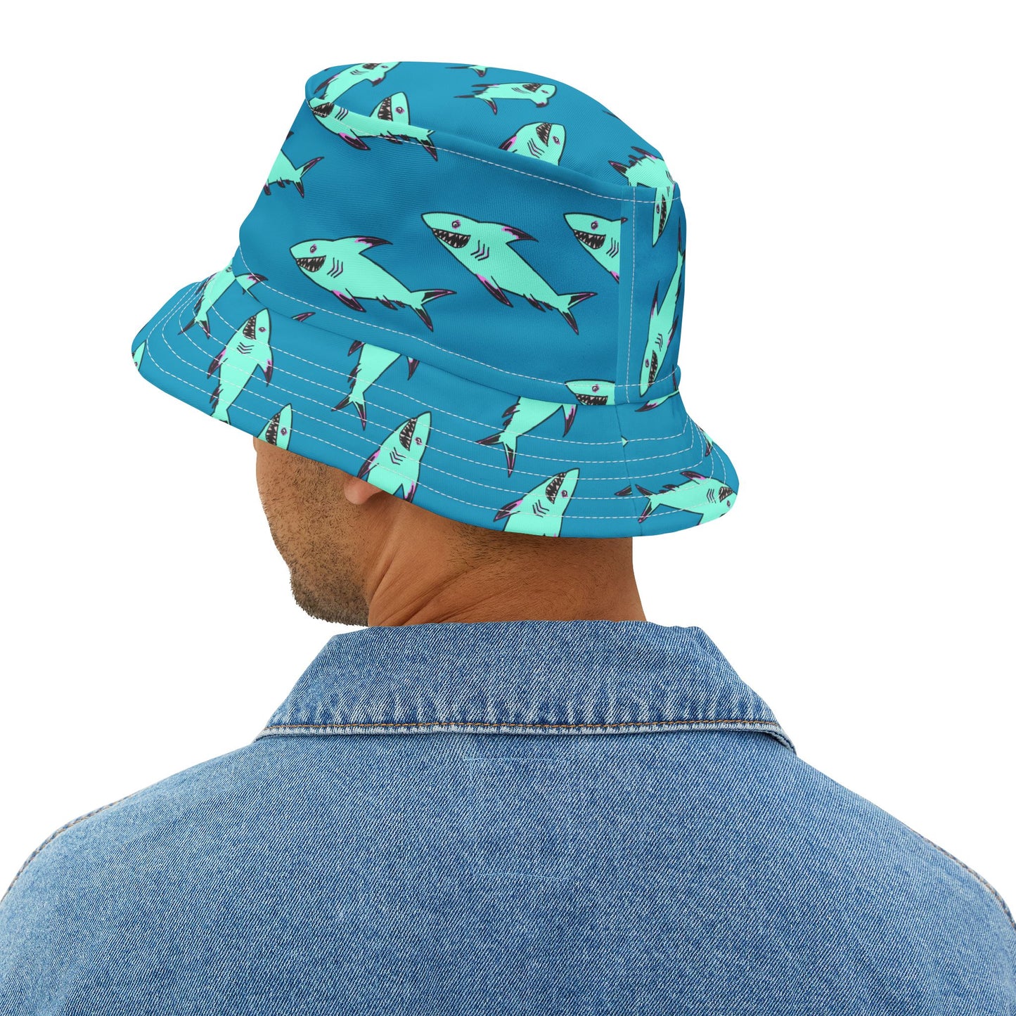 Shark-Print Bucket Hat, Fun Summer Hat, Beach Accessory, Vacation Gear, Gift for Ocean Lovers, Trendy Headwear