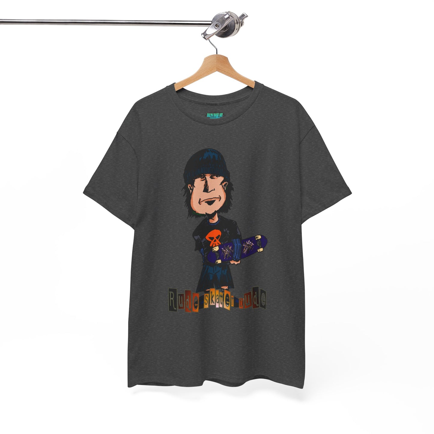 Rude Skater Dude Cartoon Skate Punk T-Shirt — Skateboarding Tee with Skull Design