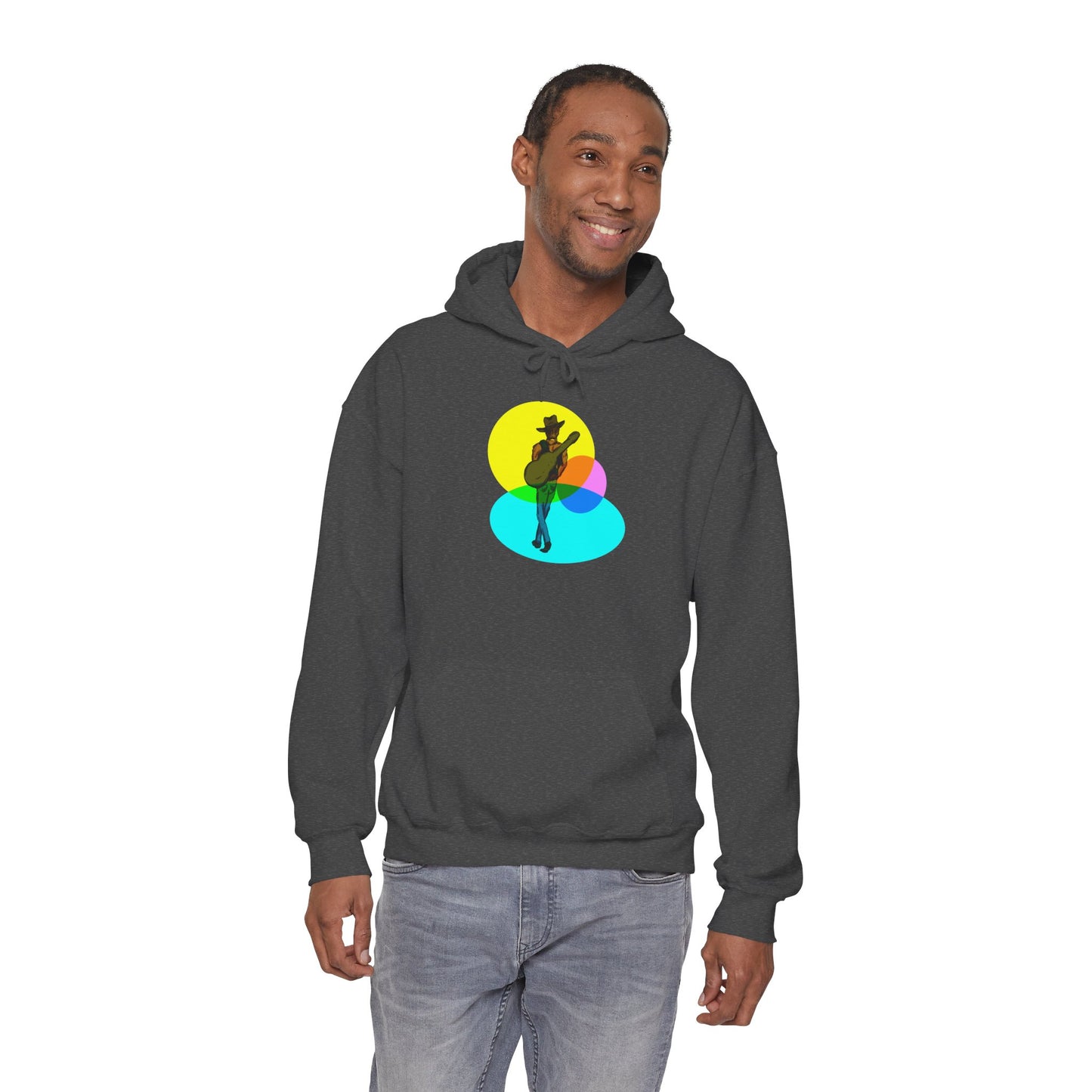 Cowboy with Guitar Hoodie — Colorful Retro Music Graphic Sweatshirt