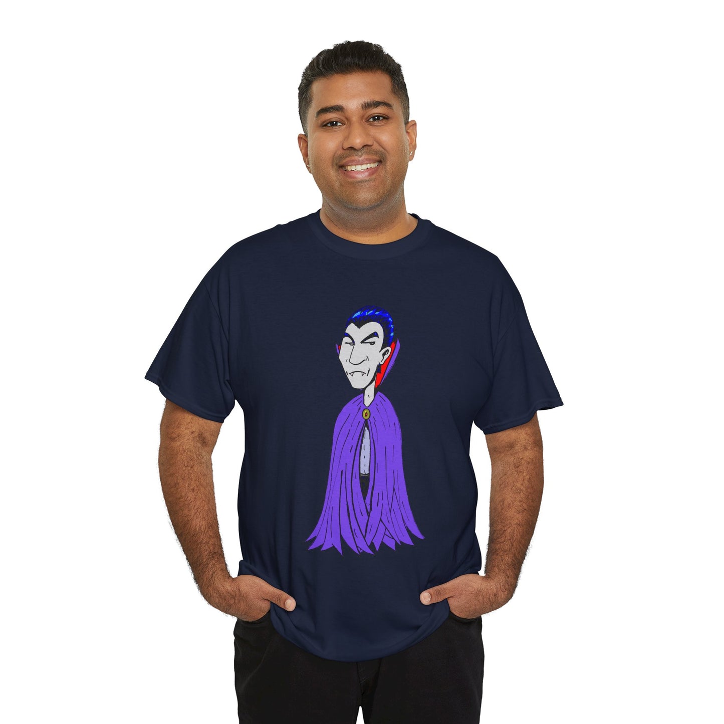 Vampire Cartoon Tee - Cute Purple Cloak Dracula Graphic T-Shirt