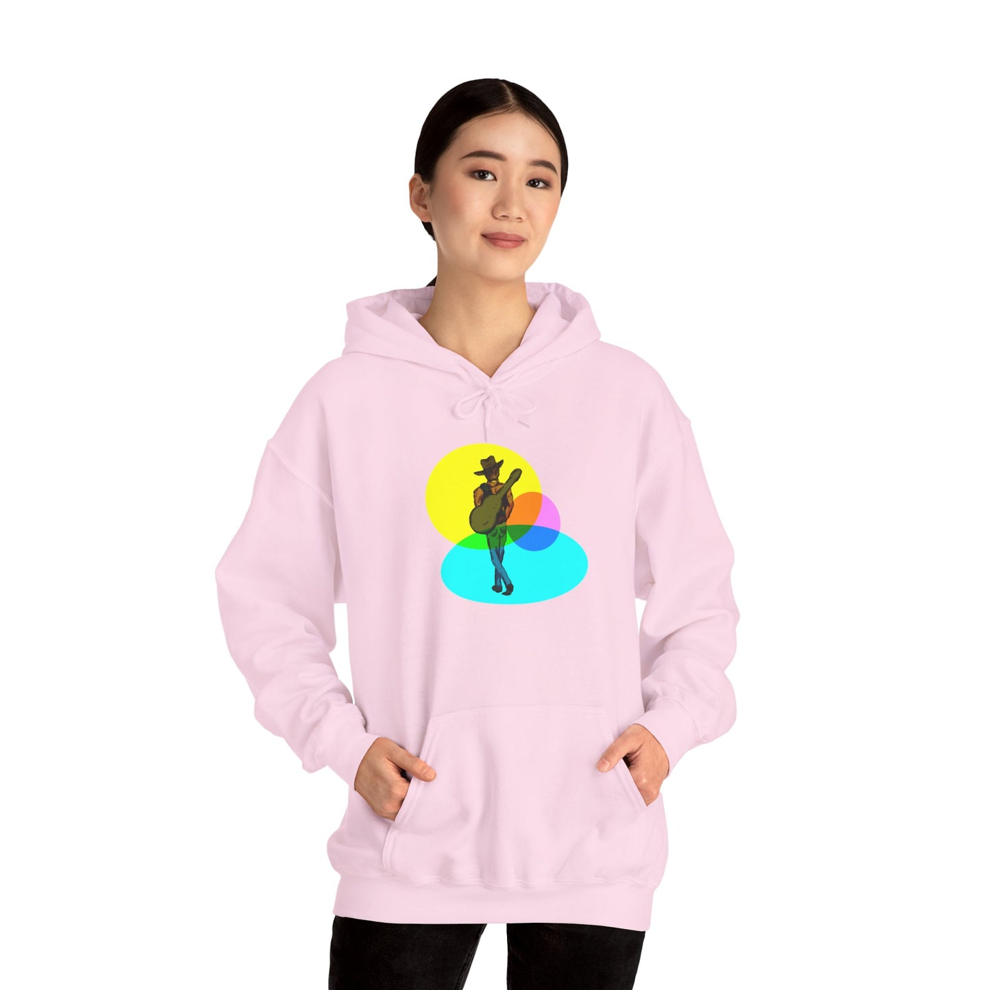 Cowboy with Guitar Hoodie — Colorful Retro Music Graphic Sweatshirt