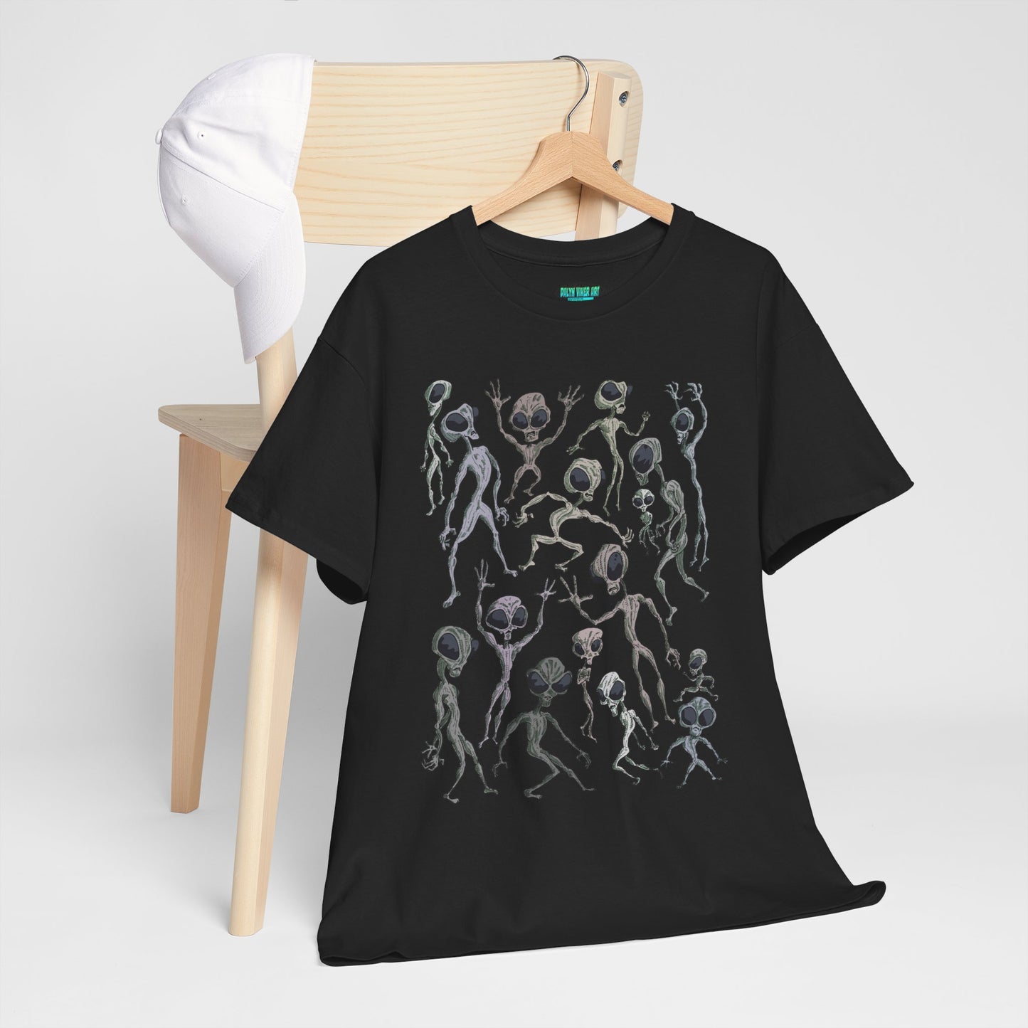 Funky Alien Dance Party Tee, Unisex Heavy Cotton Shirt, Fun Graphic Tee, Casual Wear for Parties, Unique Gift for Alien Lovers