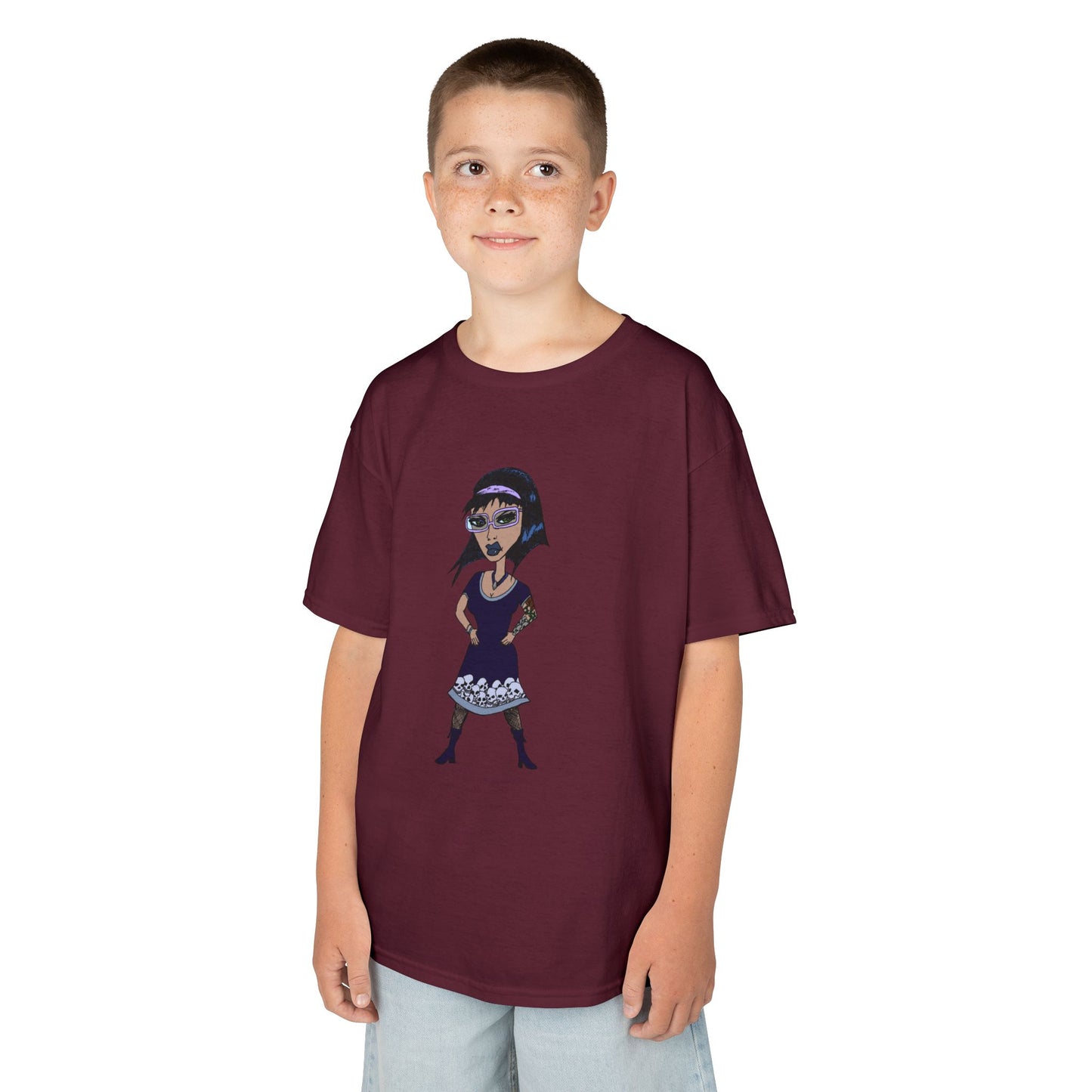 Kids Tee — Vintage Gothic Girl Cartoon Graphic Tee for Children