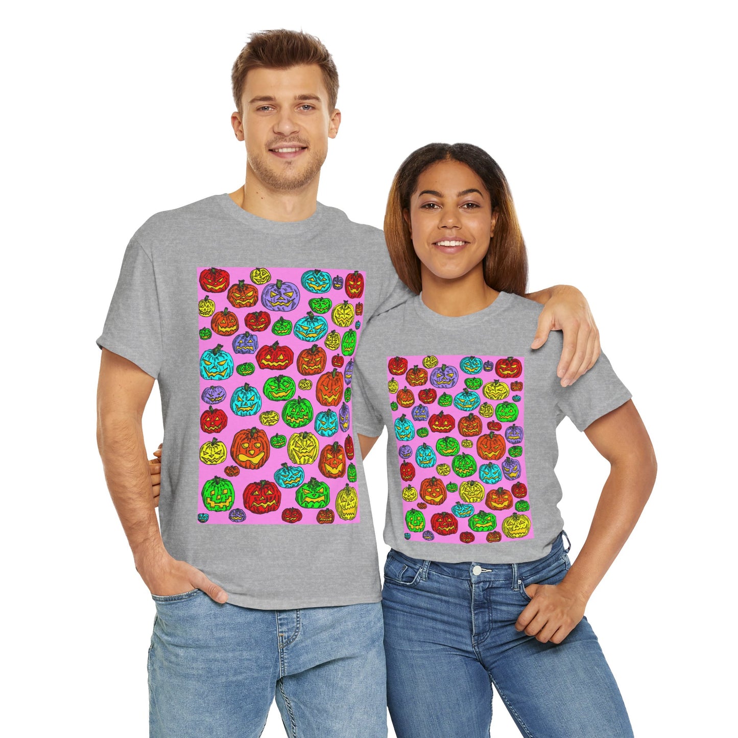 Colorful Pumpkin Graphic Tee, Unisex Cotton T-Shirt, Halloween Costume, Fall Apparel, Trendy Graphic Shirt, Casual Wear