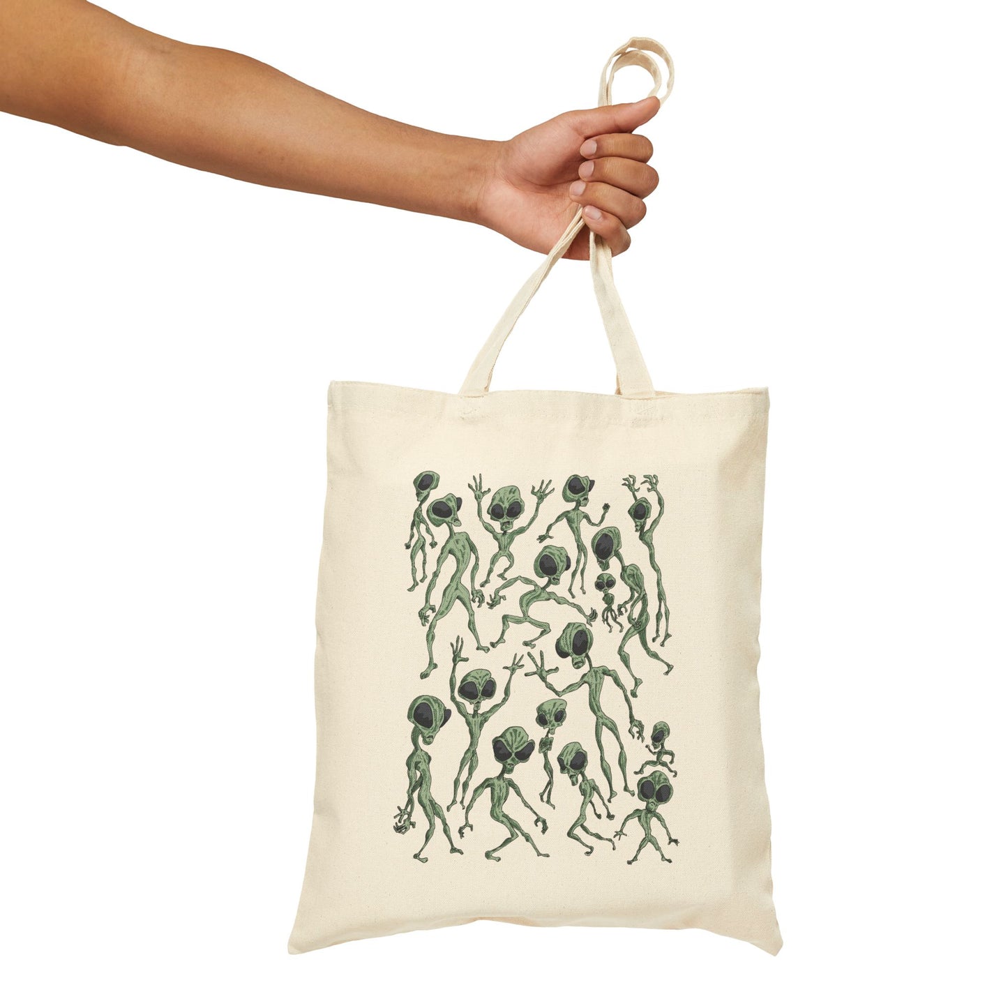 Alien Dance Party Tote — Dancing Green Thistle Pattern Cotton Canvas Tote Bag