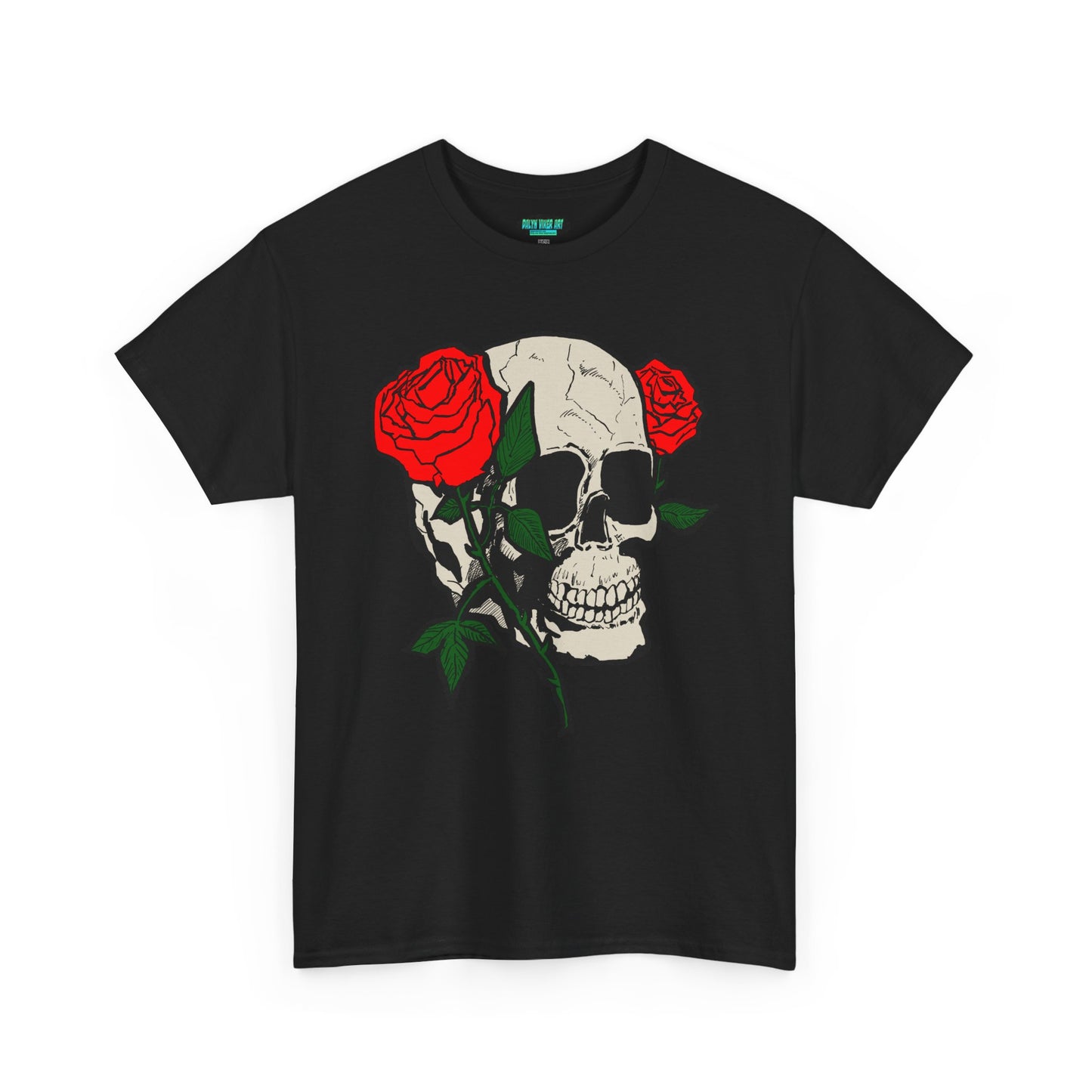 Skull & Roses Unisex Heavy Cotton Tee - Edgy Graphic T-Shirt for Casual Style