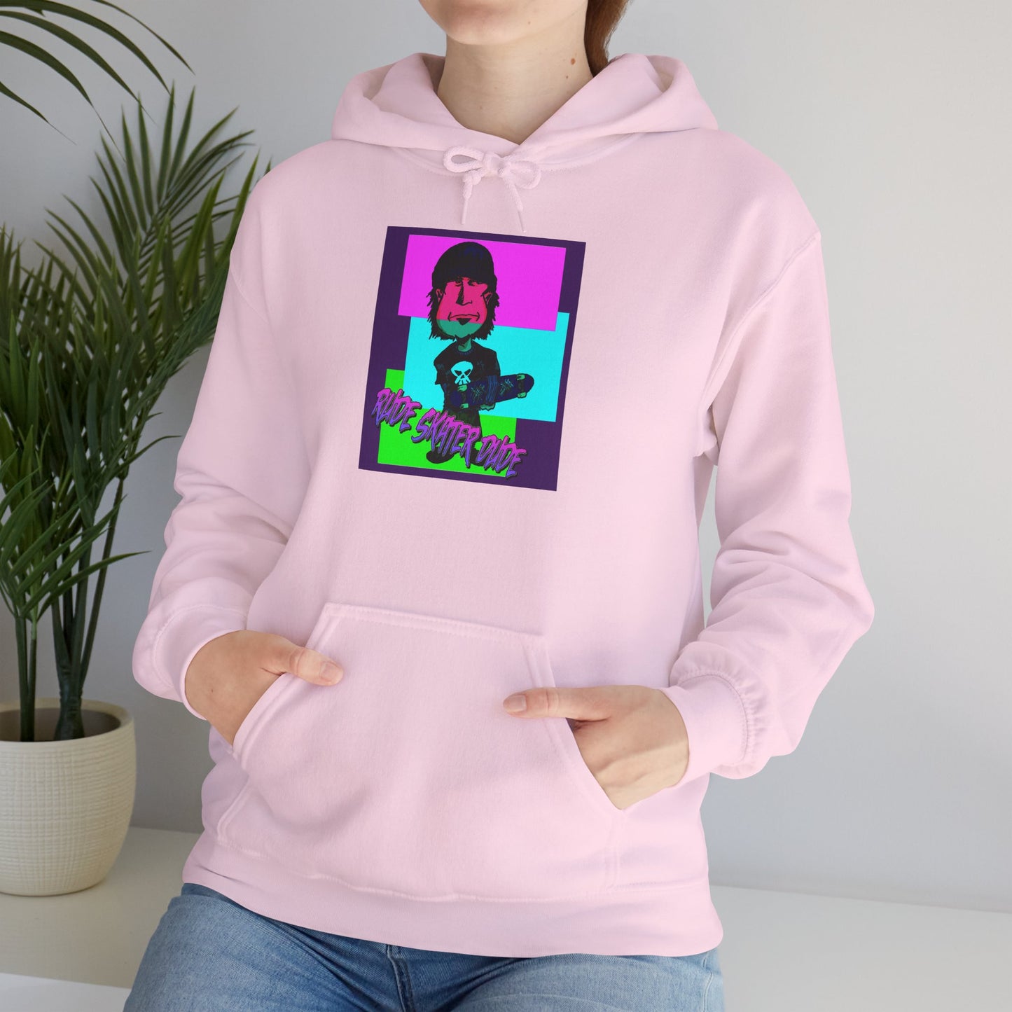 Retro Neon Rude Skater Dude Hoodie — Streetwear