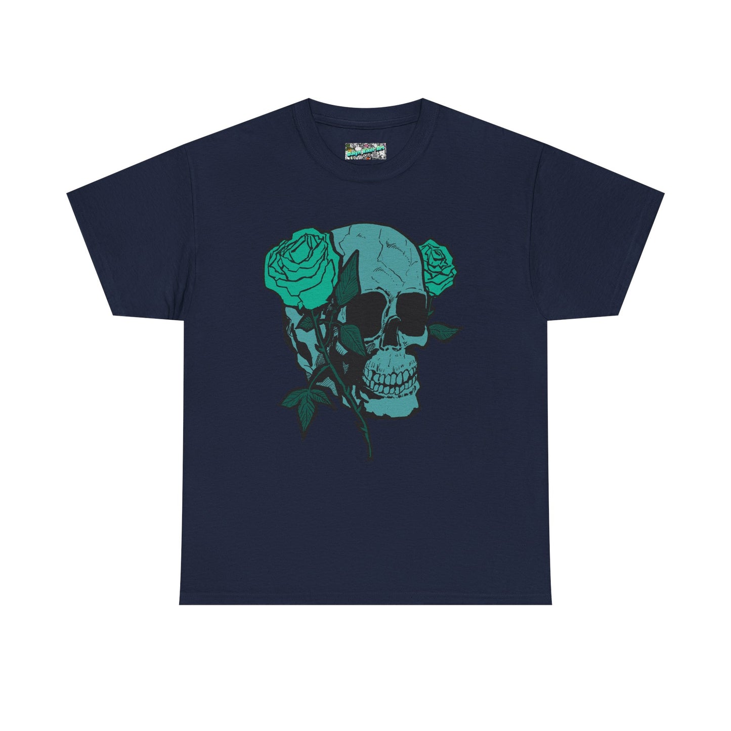 Skull & Roses Graphic Tee — Teal Skull Floral T-Shirt