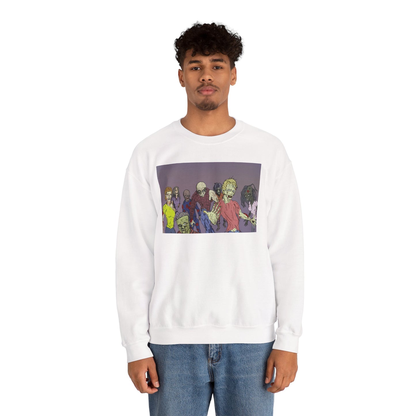 Zombie-Themed Unisex Crewneck Sweatshirt - Perfect for Halloween and Horror Lovers
