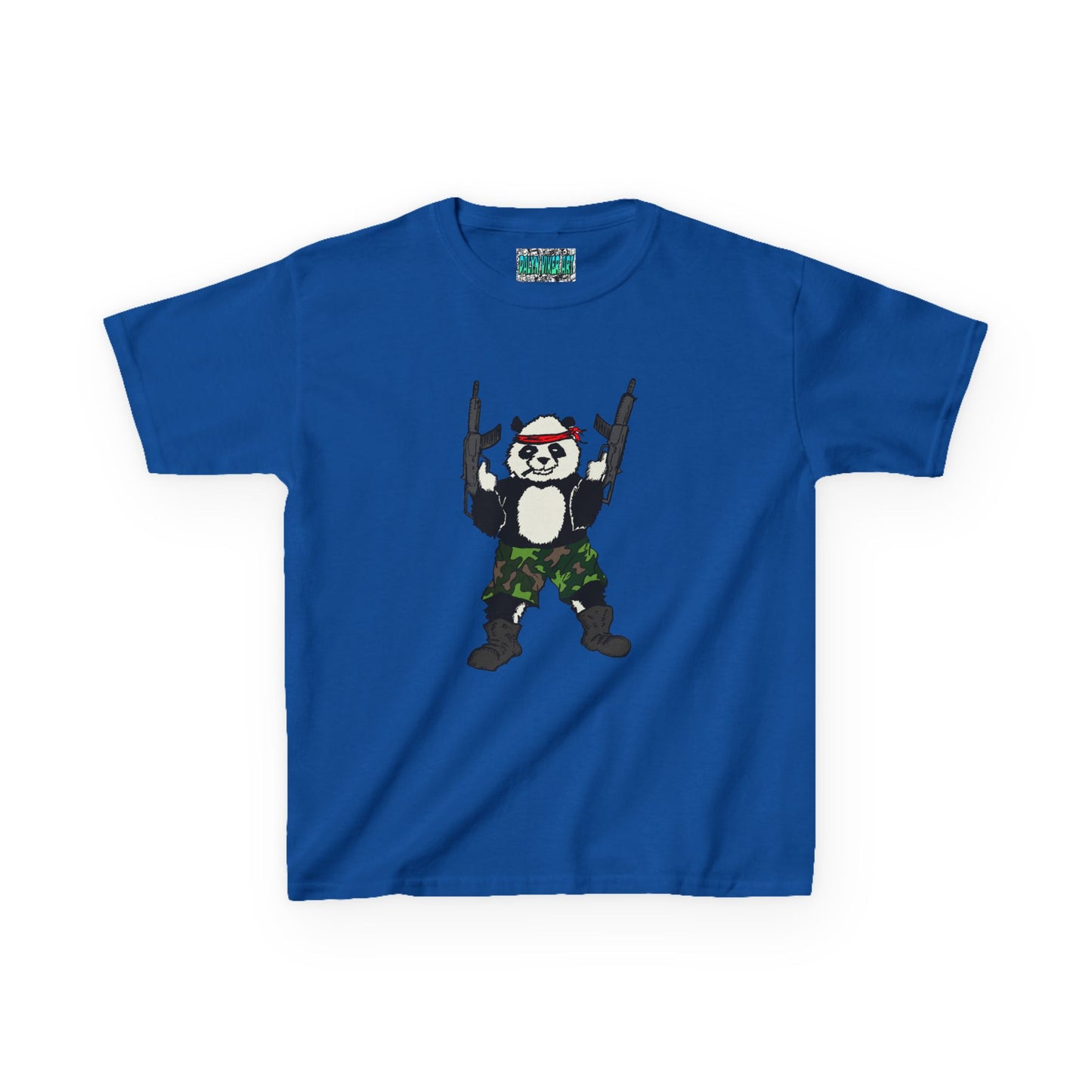 Kids Tee Panda Guns Military Comic Book Style Shirt