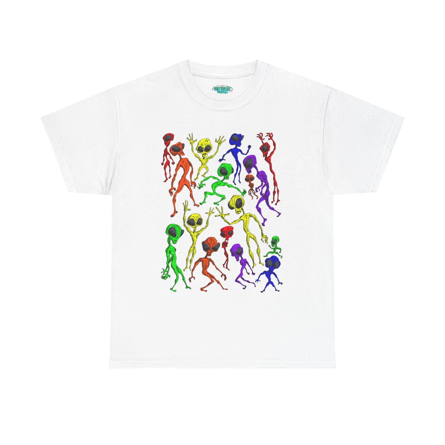 Rainbow Alien Dance Party Unisex Tee - Cosmic Sci-Fi Shirt