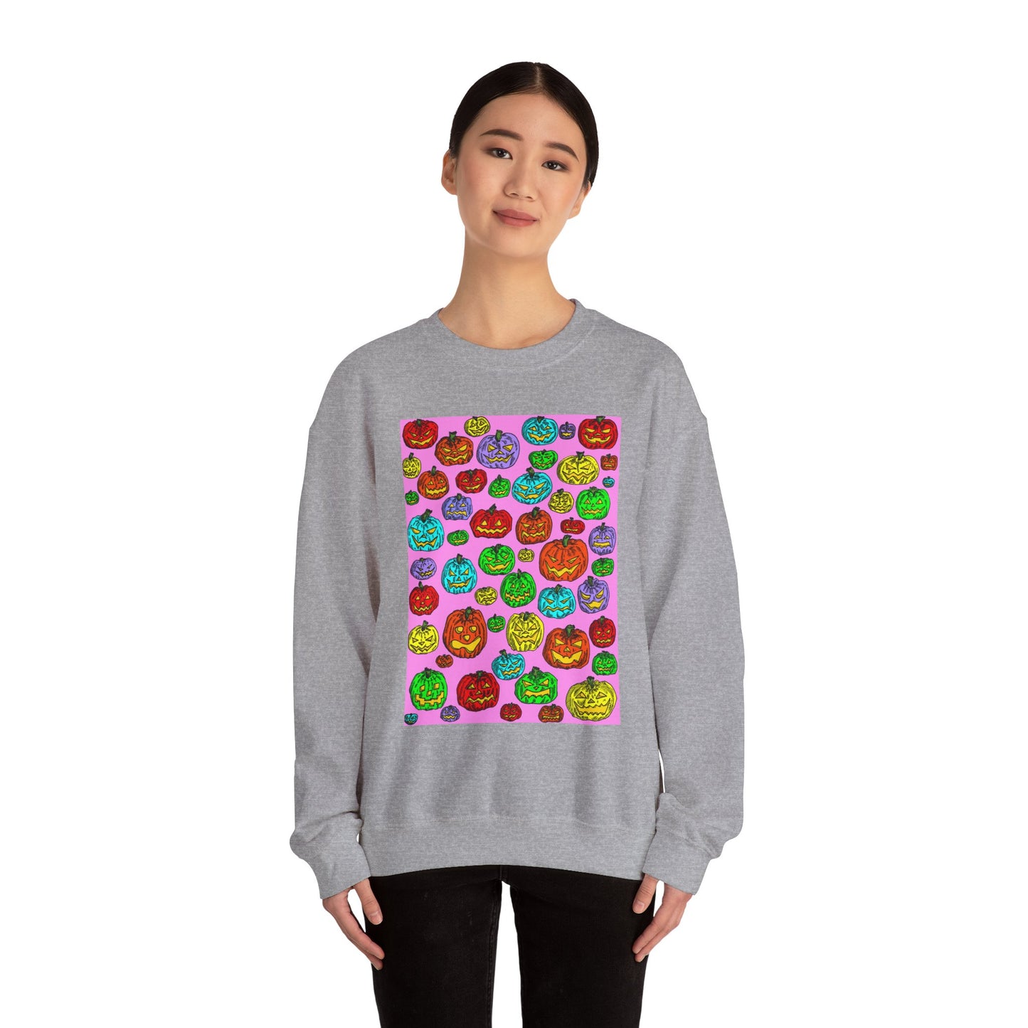 Colorful Pumpkin Crewneck Sweatshirt for Fall Celebrations