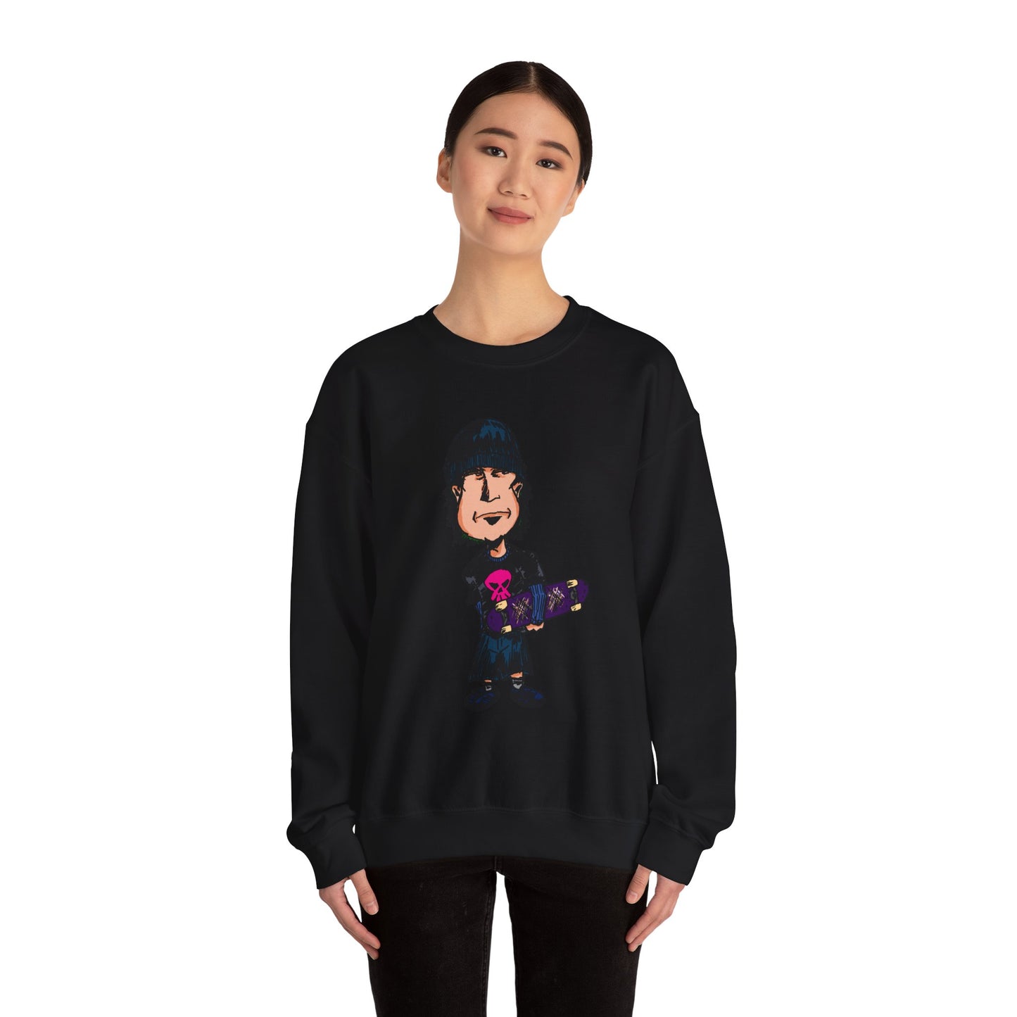 Rude Skater Dude - Skate Punk - Cartoon Skater Crewneck Sweatshirt – Cute Skateboarder Graphic Pullover