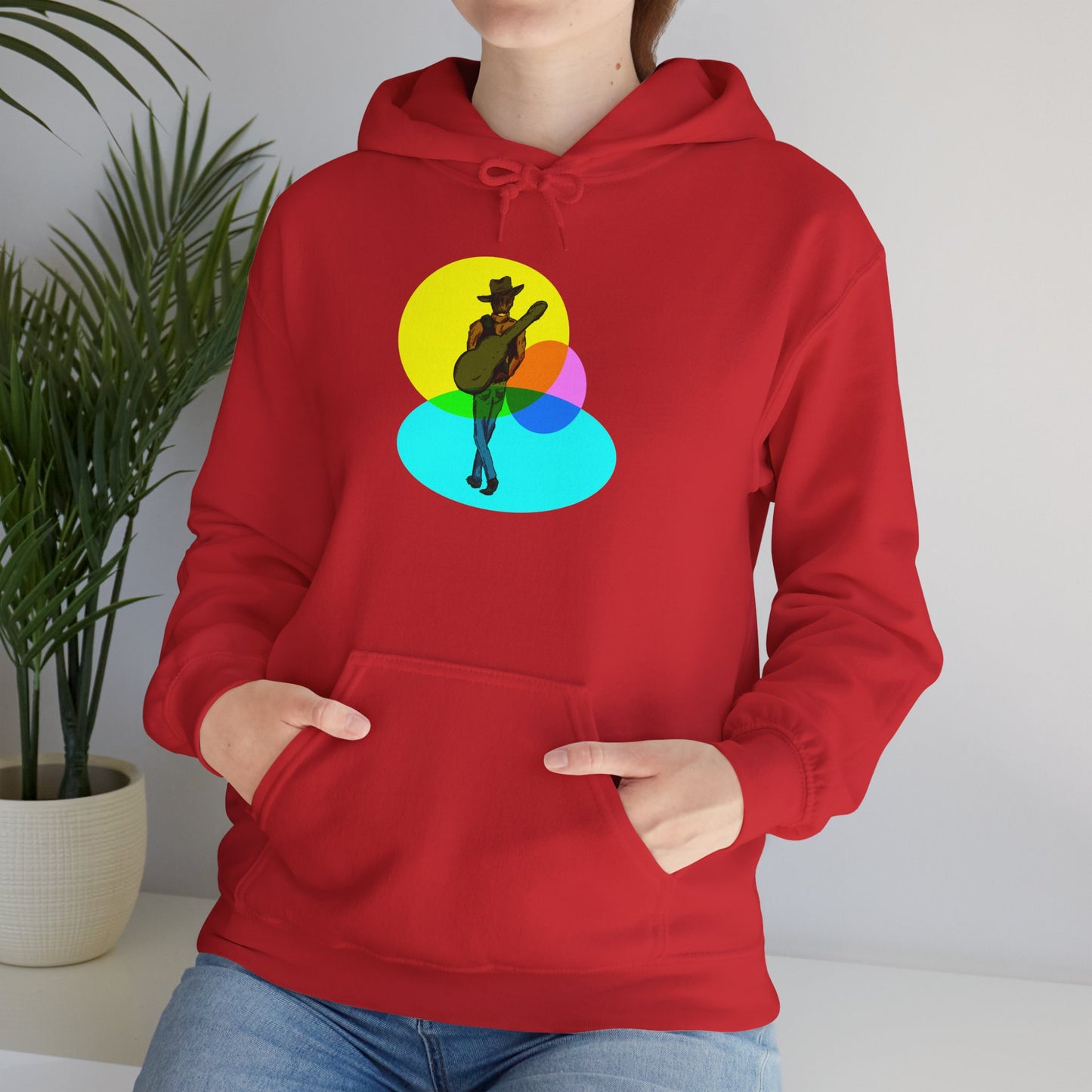 Cowboy with Guitar Hoodie — Colorful Retro Music Graphic Sweatshirt