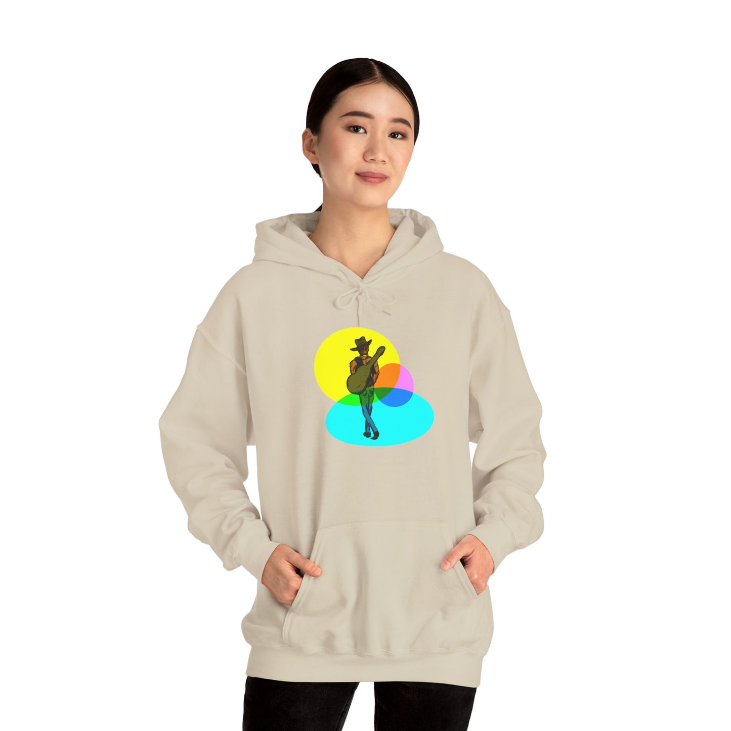 Cowboy with Guitar Hoodie — Colorful Retro Music Graphic Sweatshirt