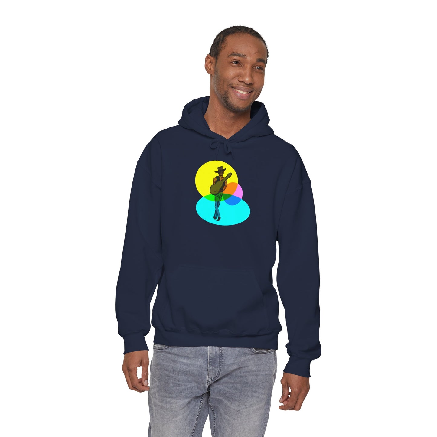 Cowboy with Guitar Hoodie — Colorful Retro Music Graphic Sweatshirt
