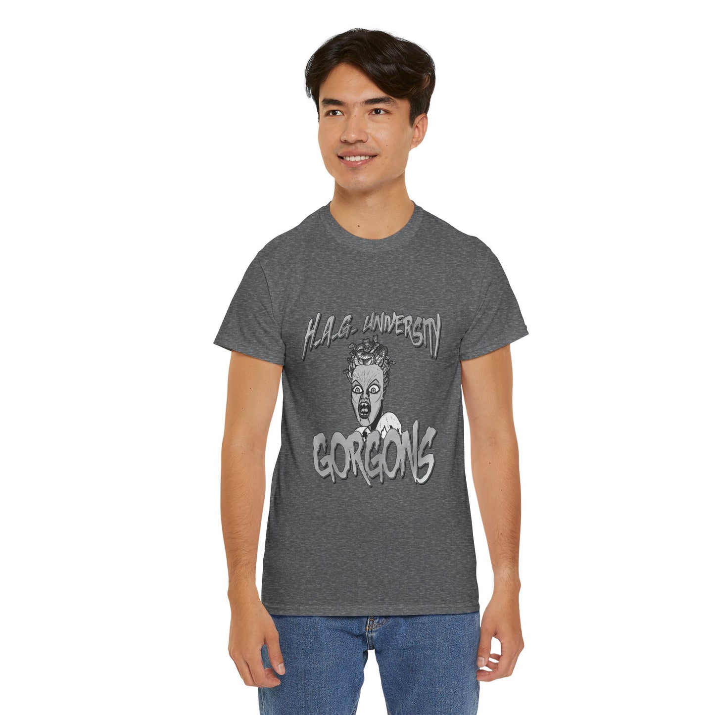 Graphic Tee with Gorgon Mascot - Greek Mythology University Unisex Shirt