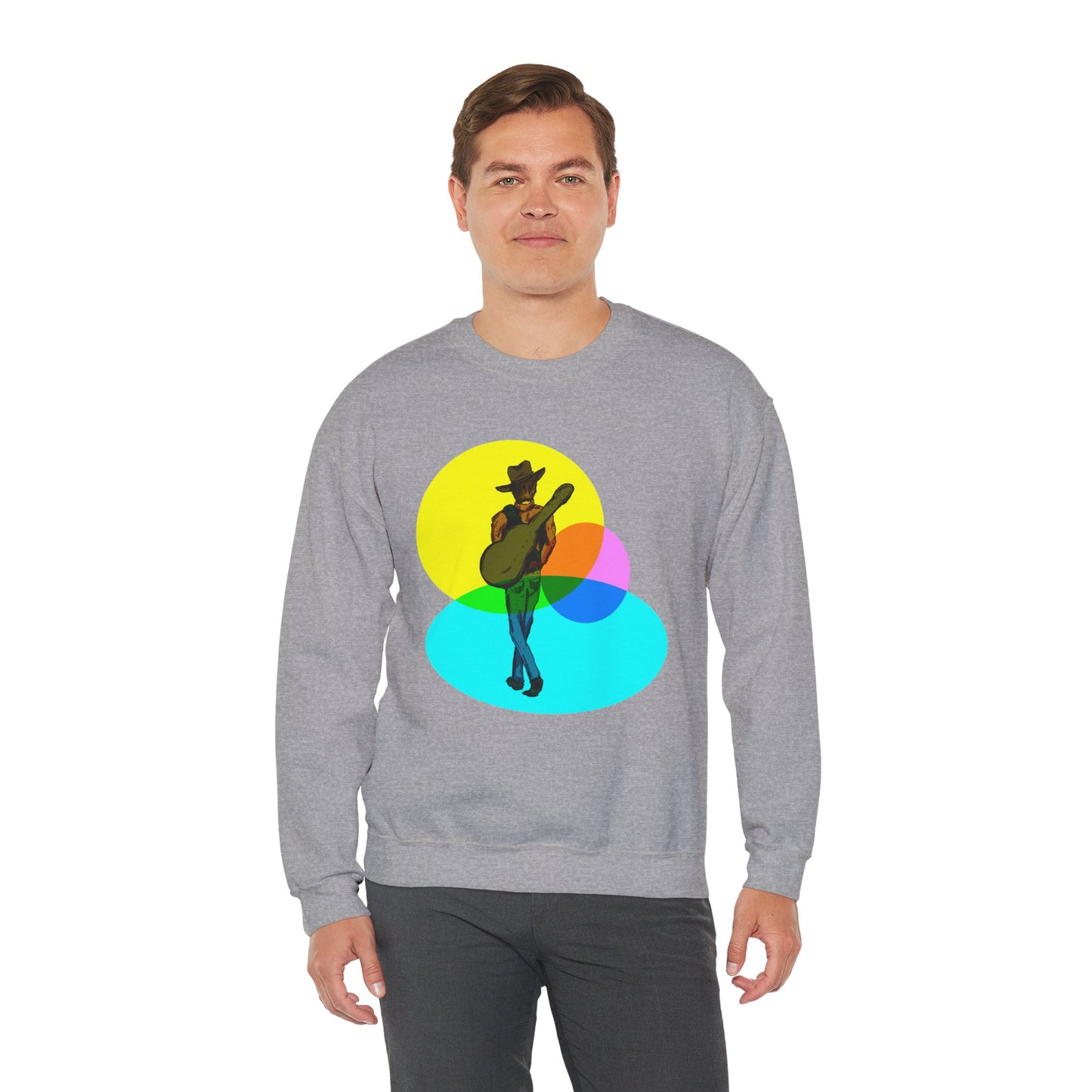 Cowboy Guitarist Graphic Sweatshirt — Retro Color Spot Music Pullover