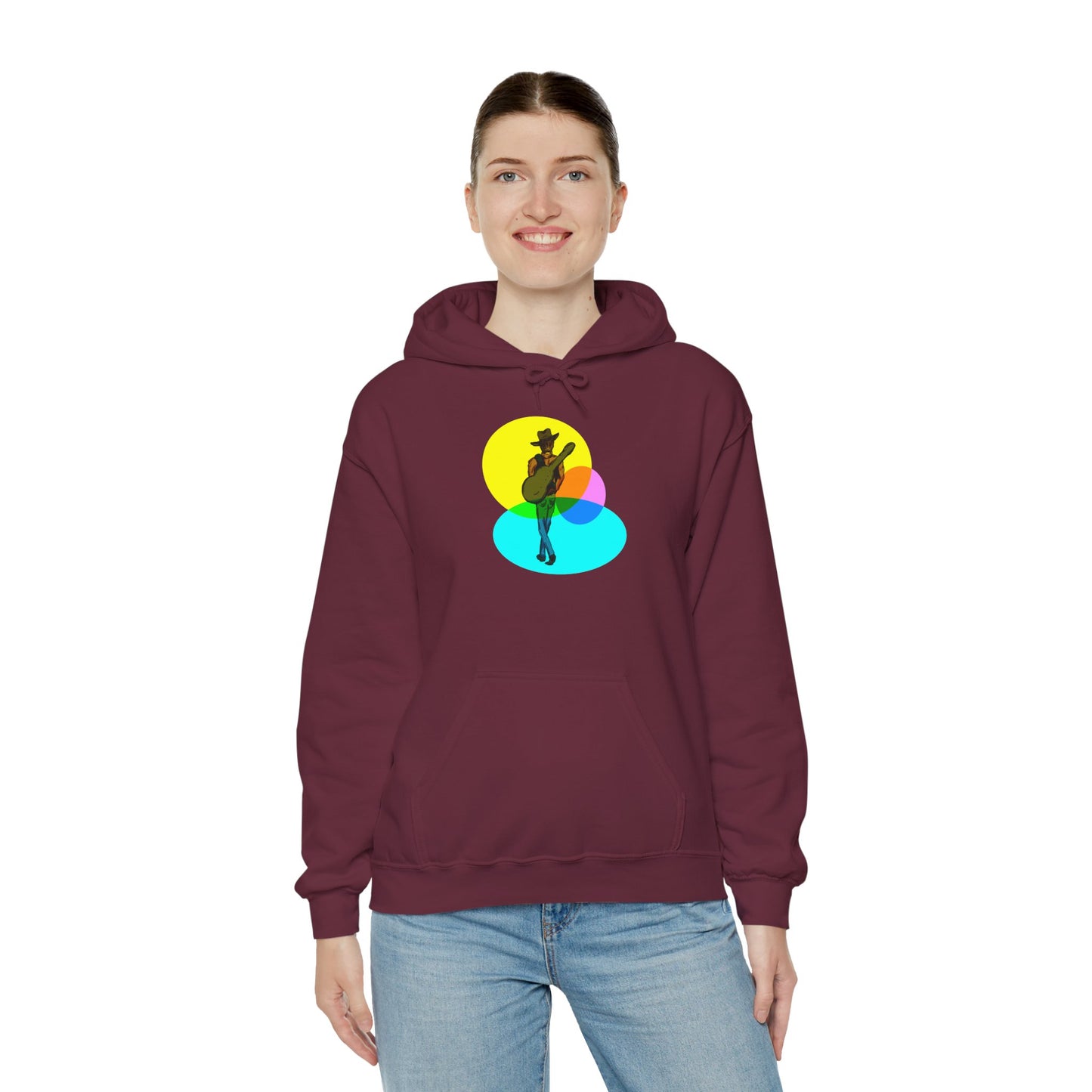 Cowboy with Guitar Hoodie — Colorful Retro Music Graphic Sweatshirt