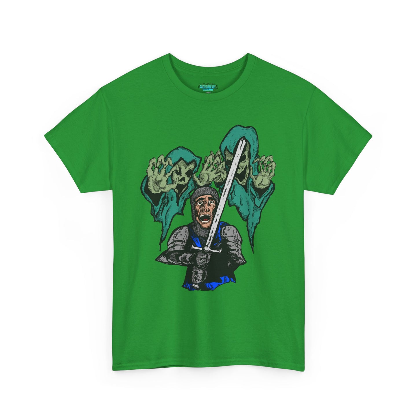 Unisex Heavy Cotton Tee - Knight with Sword Graphic - Casual Streetwear