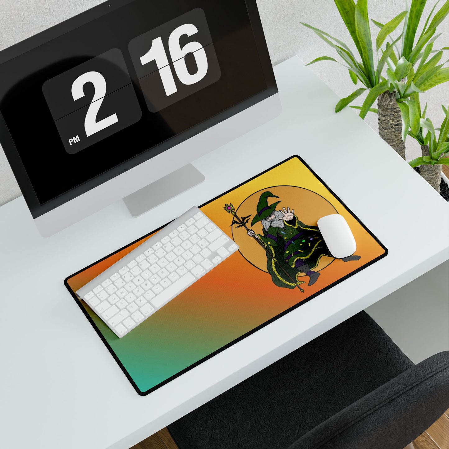 Wizard Illustration Desk Mat — Colorful Magic Mouse Pad for Gamers & Creatives