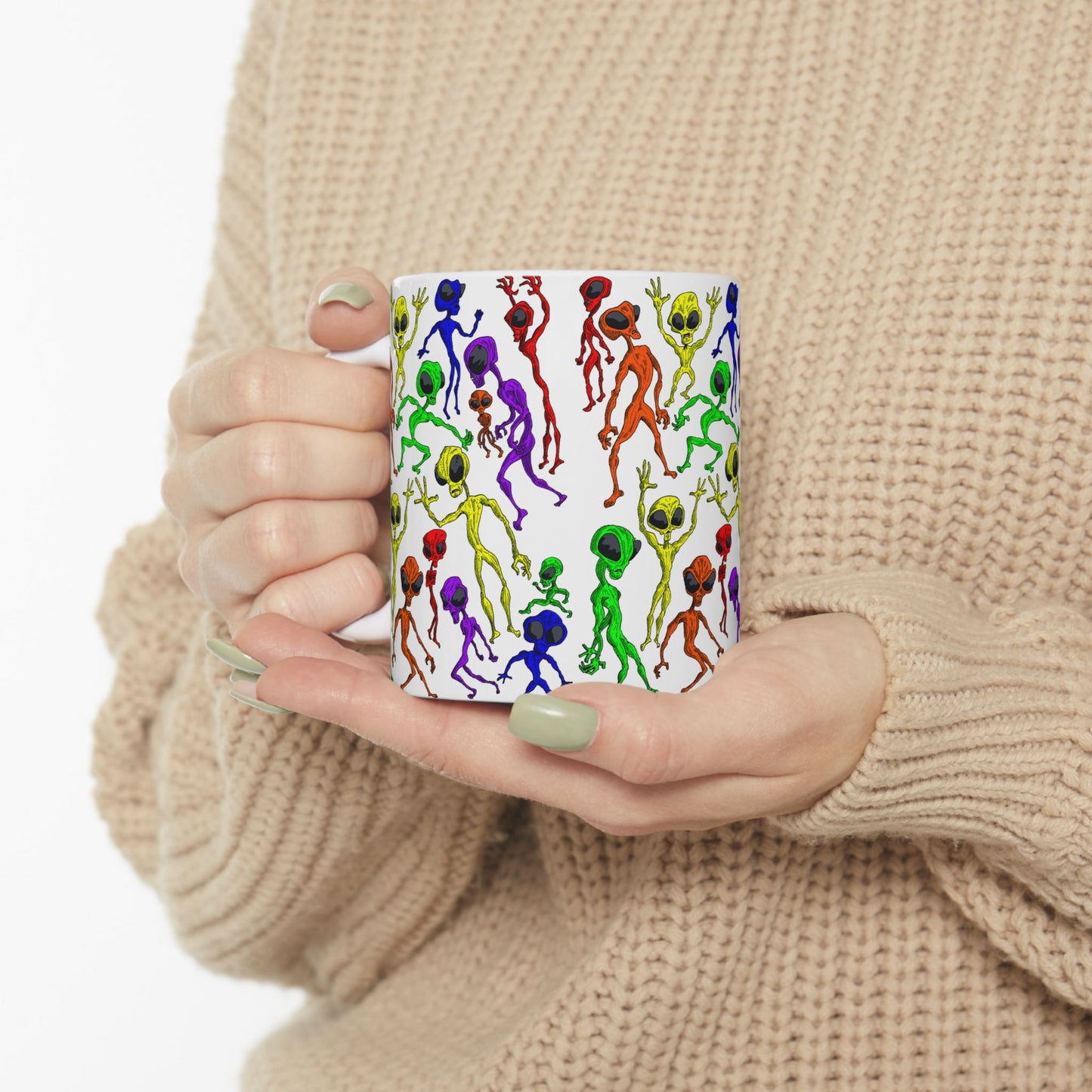 Alien Dance Party Ceramic Mug - Quirky Coffee Cup for Sci-Fi Lovers, Unique Gift for Birthdays, Parties, Holidays, Fun Kitchen Decor