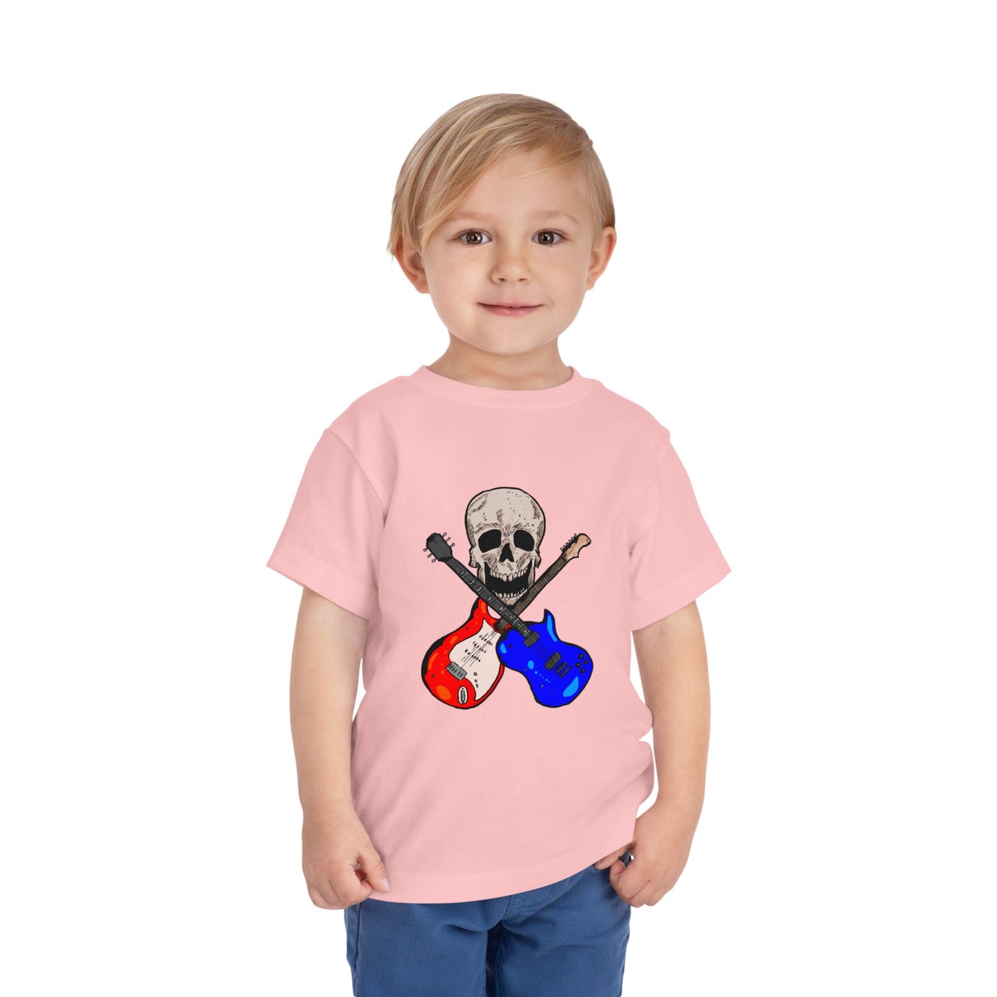 Toddler Tee — Skull with Red & Blue Electric Guitars Rock Shirt