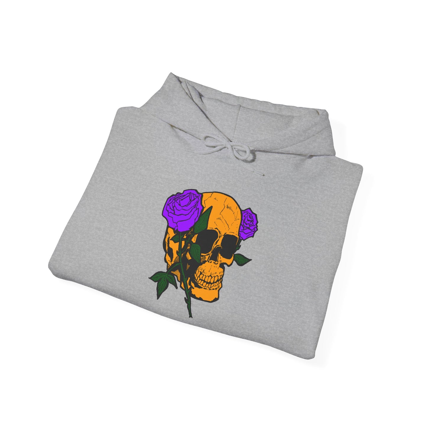 Skull & Roses Hooded Sweatshirt - Unisex Heavy Blend, Perfect for Halloween, Casual Wear, Street Style, Gifts for Her, Trendy Fashion