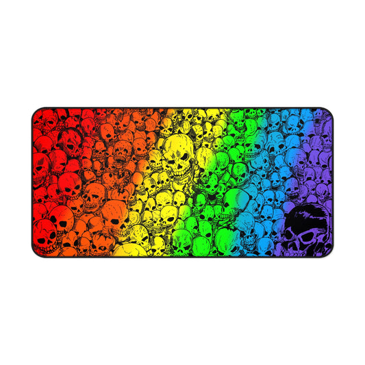 Gathering of Skulls Rainbow Desk Mat - Colorful Gaming Surface, Unique Office Decor, Perfect for Halloween, Gift for Gamers, Artistic Workstation Mat
