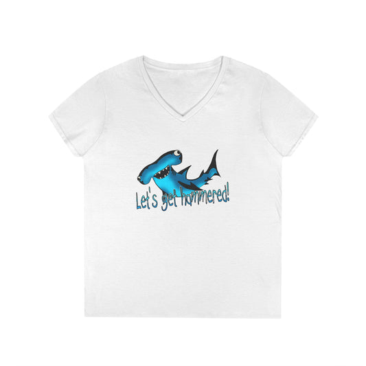Funny Shark Ladies' V-Neck T-Shirt | Let's Get Hammered Design