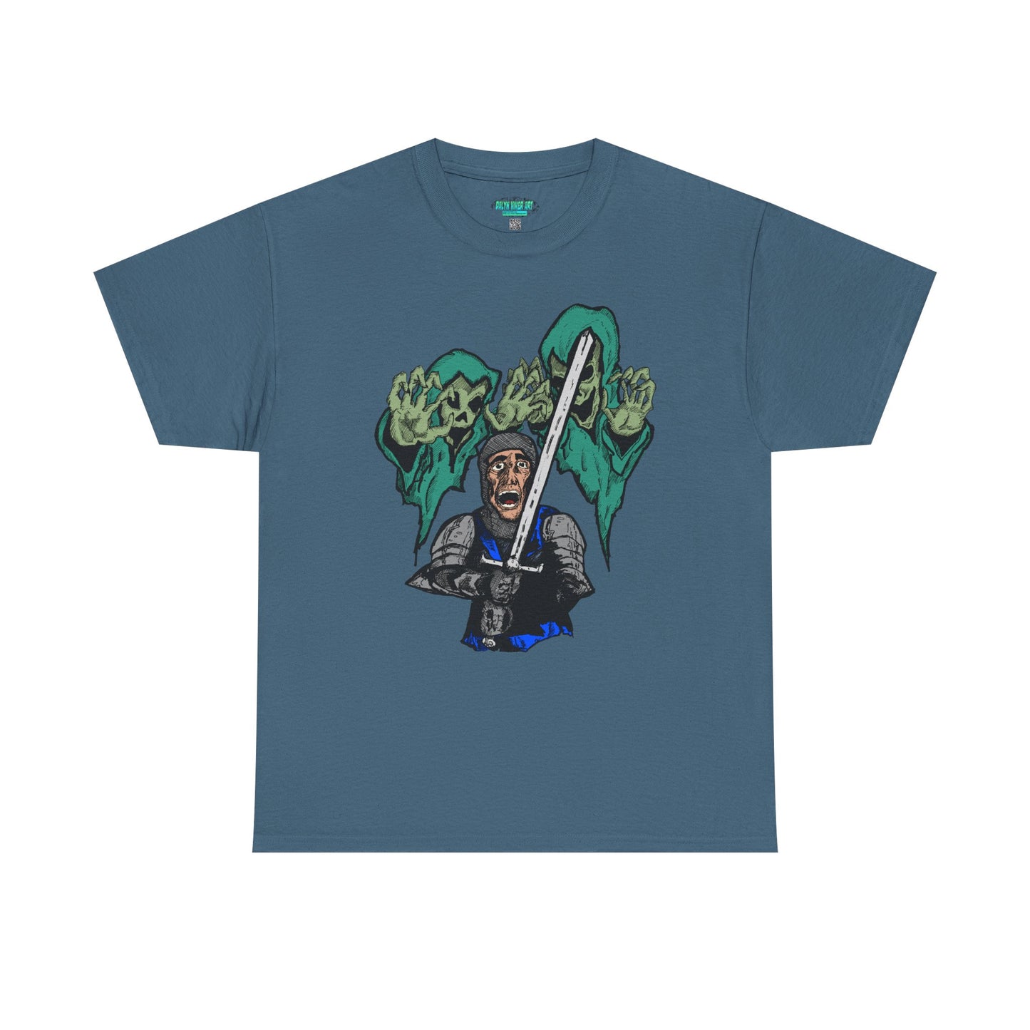 Unisex Heavy Cotton Tee - Knight with Sword Graphic - Casual Streetwear