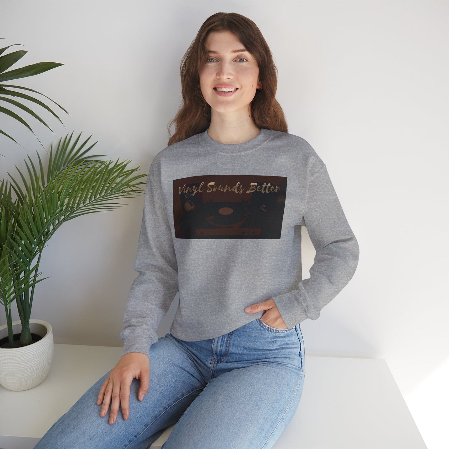 Crewneck Sweatshirt — "Vinyl Sounds Better" Retro Record Graphic