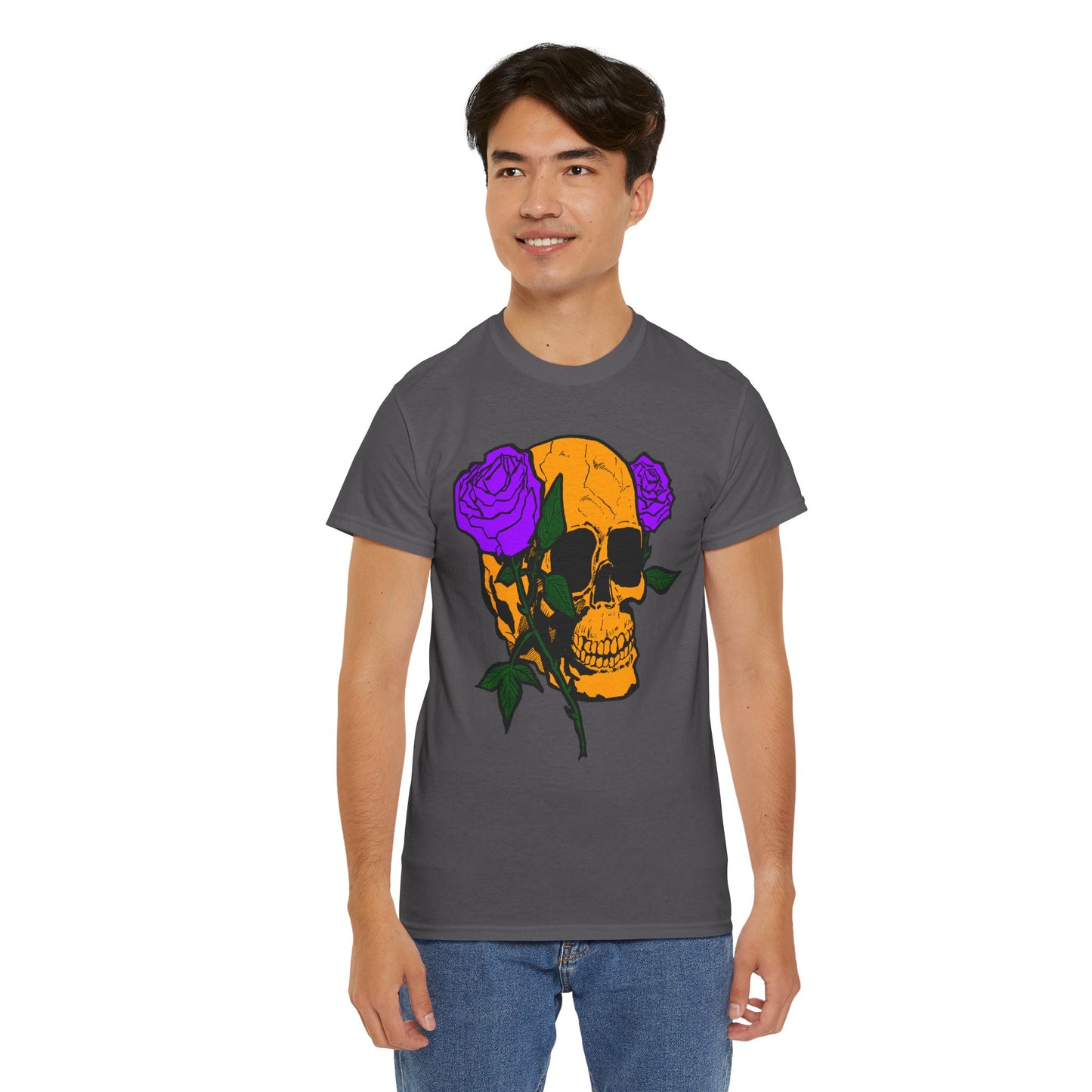 Skull and Roses Unisex Tee, Gothic Aesthetic Shirt, Vintage Graphic T-Shirt, Streetwear Essentials, Edgy Casual Wear