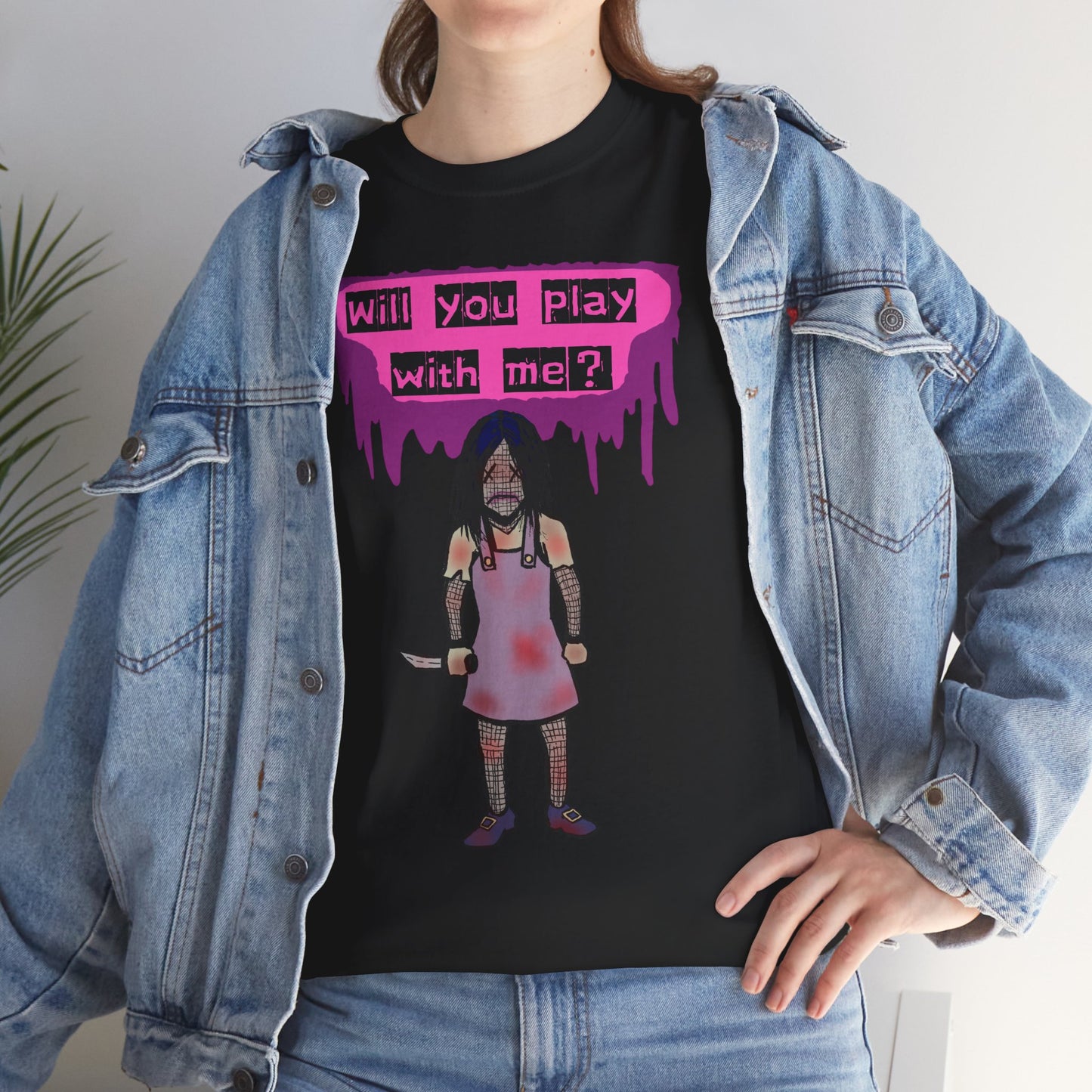 Chilling Evil Doll Horror Tee, Horror T-Shirt, Grey Tee, Unique Graphic Tee, Unisex Tee, Playful Scary Top, Halloween Shirt