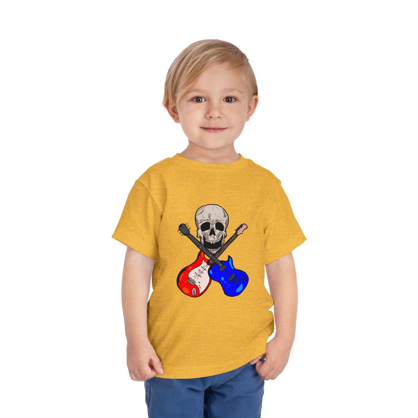 Toddler Tee — Skull with Red & Blue Electric Guitars Rock Shirt