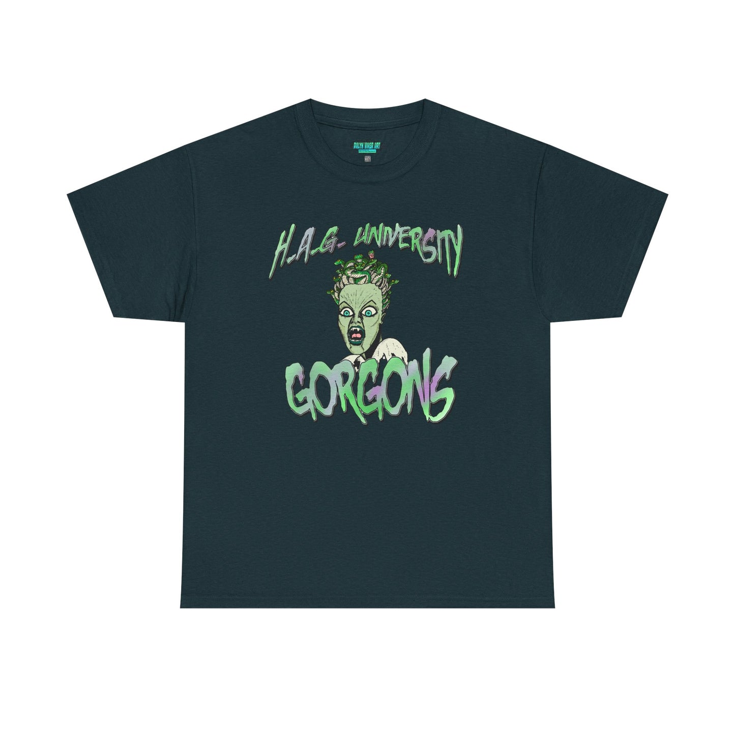 H.A.G. University Gorgons Unisex Heavy Cotton Tee - Spooky & Fun Graphic T-Shirt