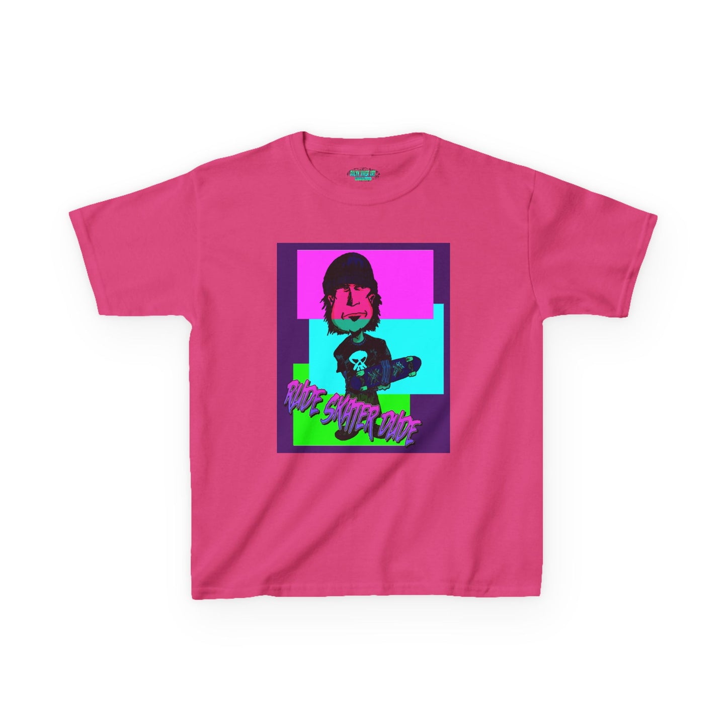 Kids Tee — Retro Neon Rude Skater Dude Kid Graphic T-Shirt